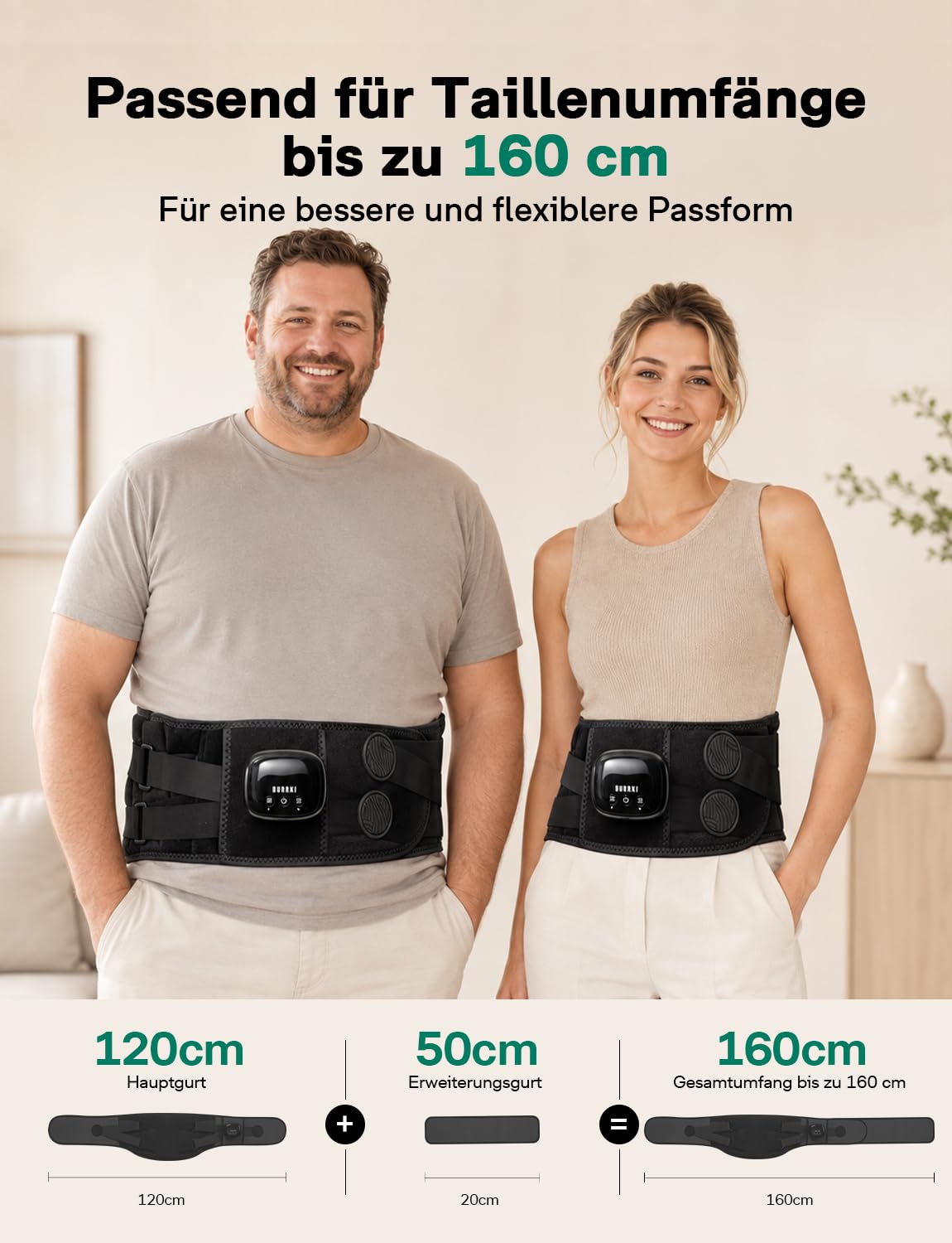 Wärmegürtel Rücken mit 5000mAh Akku, Ultraleise, 5 Vibrationsmodi, Schnelles Aufheizen in 3 Sekunden, 3 Heizstufen, Automatische Abschaltung nach 30 Minuten, 35 dB Geräuschlos