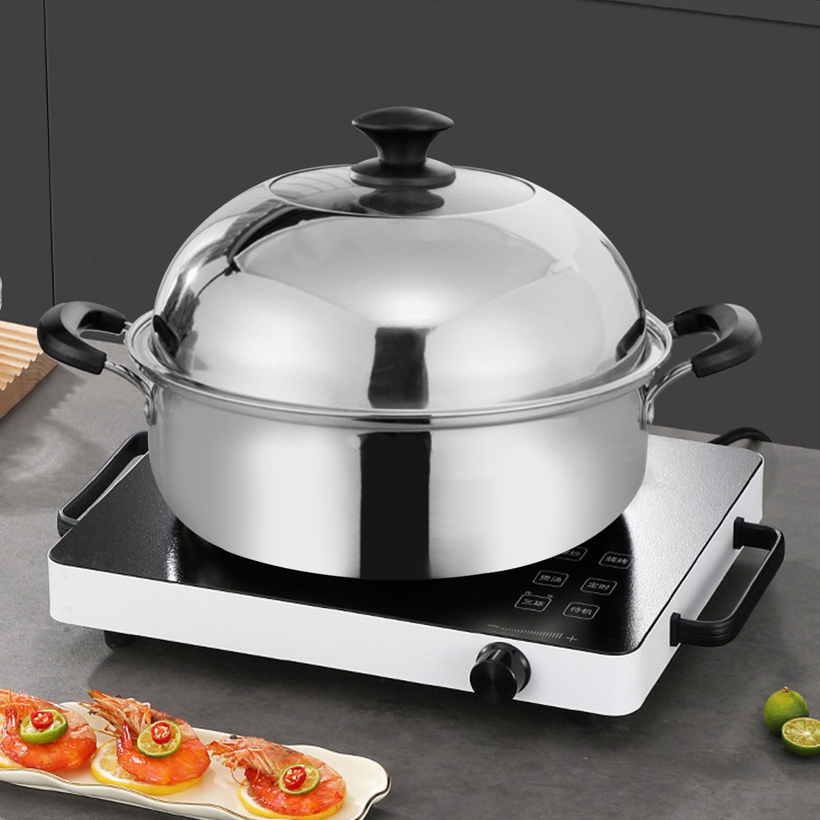 2-stufiger Dampfgartopf aus Edelstahl zum Kochen, multifunktionaler Dampfgartopf mit Deckel für Fisch, Schalentiere, Gemüse, Knödel und Suppe (30 cm)