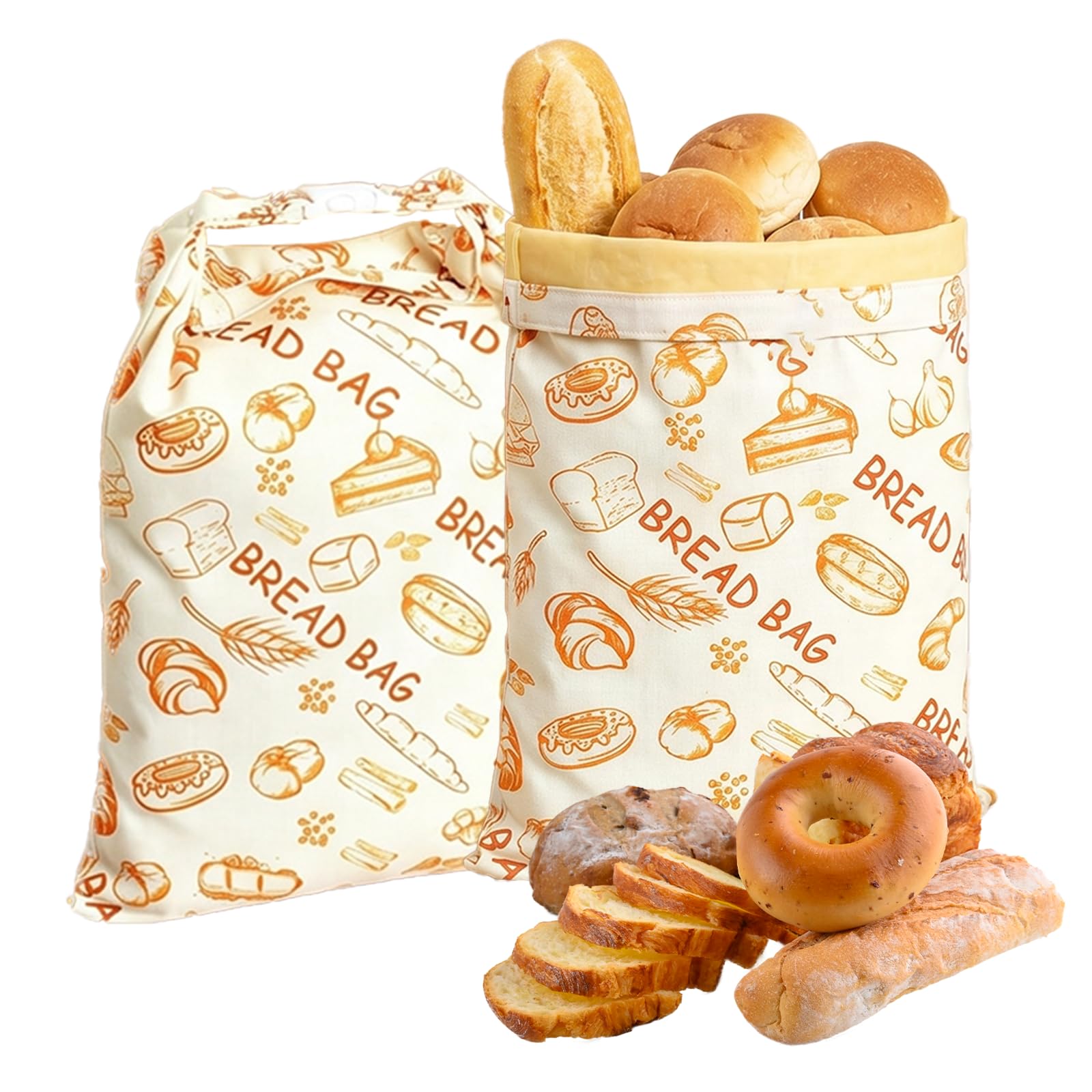 Thhiit 2 Pcs Extra Large Beeswax Bread Bags β Reusable Cotton Bread Storage Bags with Zip Closure, Natural Beeswax Lining for Homemade Sourdough & Artisan Loaves, Keeps Bread Fresh
