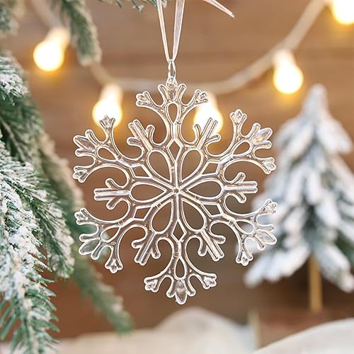 Miniatura 5 de 15 adornos de cristal para decoración del árbol de Navidad, adornos acrílicos colgantes de copo de nieve de Navidad, carámbanos, adornos de cristal