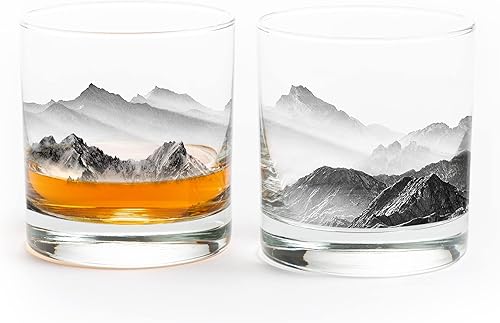 Vista 37 de Black Lantern Single Whiskey Glass - Forest Landscape- 11oz. Low Baller Tumbler Solid Base - Bourbon Glass - Cocktail & Everyday Use Drinking