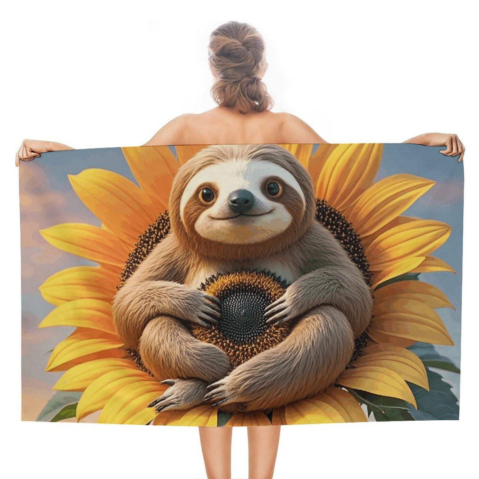 Sloth Sitting on Sunflower Beach Towels Extra Large Quick Dry Absorbent