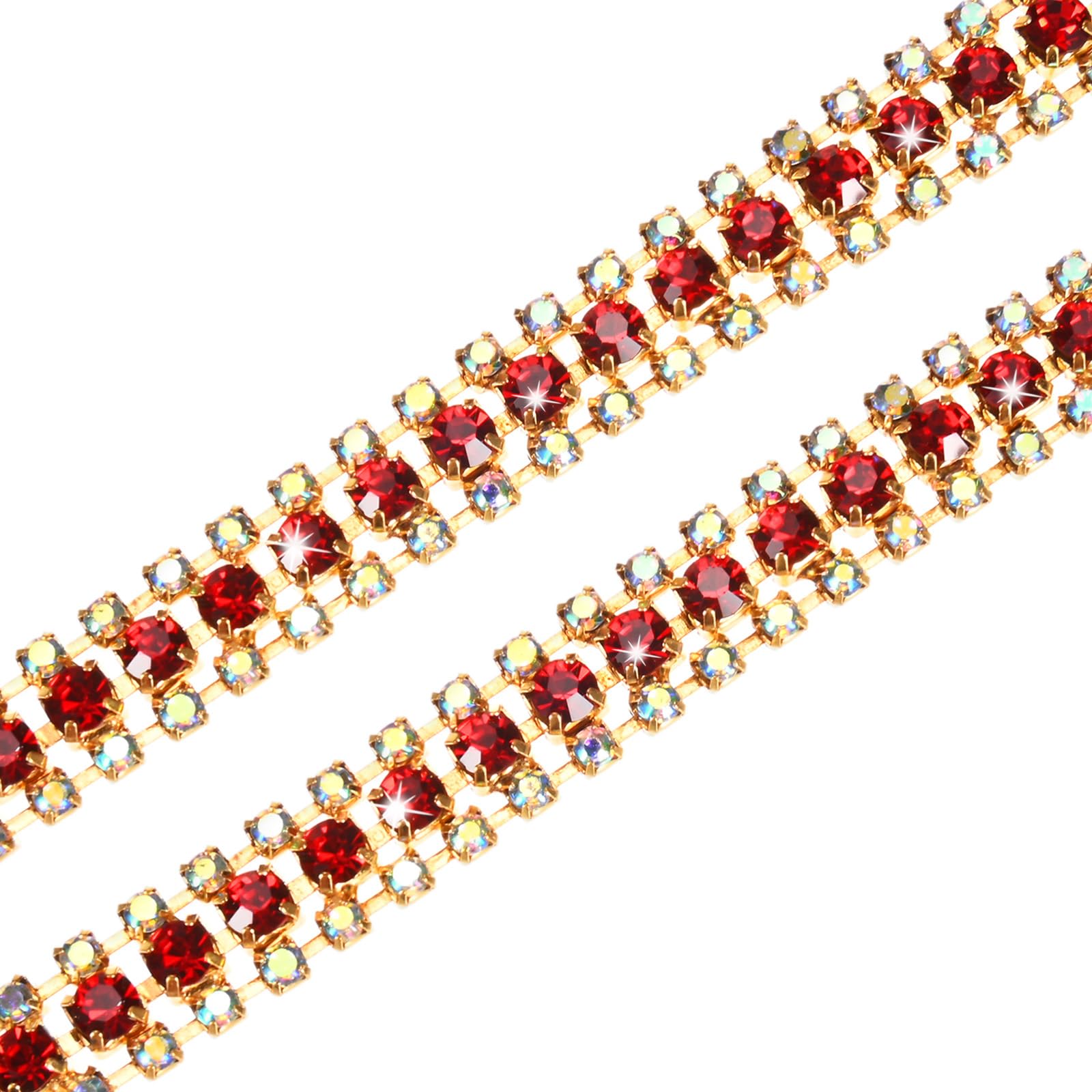 Garniture strass cristal AB haut de gamme chaîne 3 rangées 0,9 m sur base dorée M METERXITY
