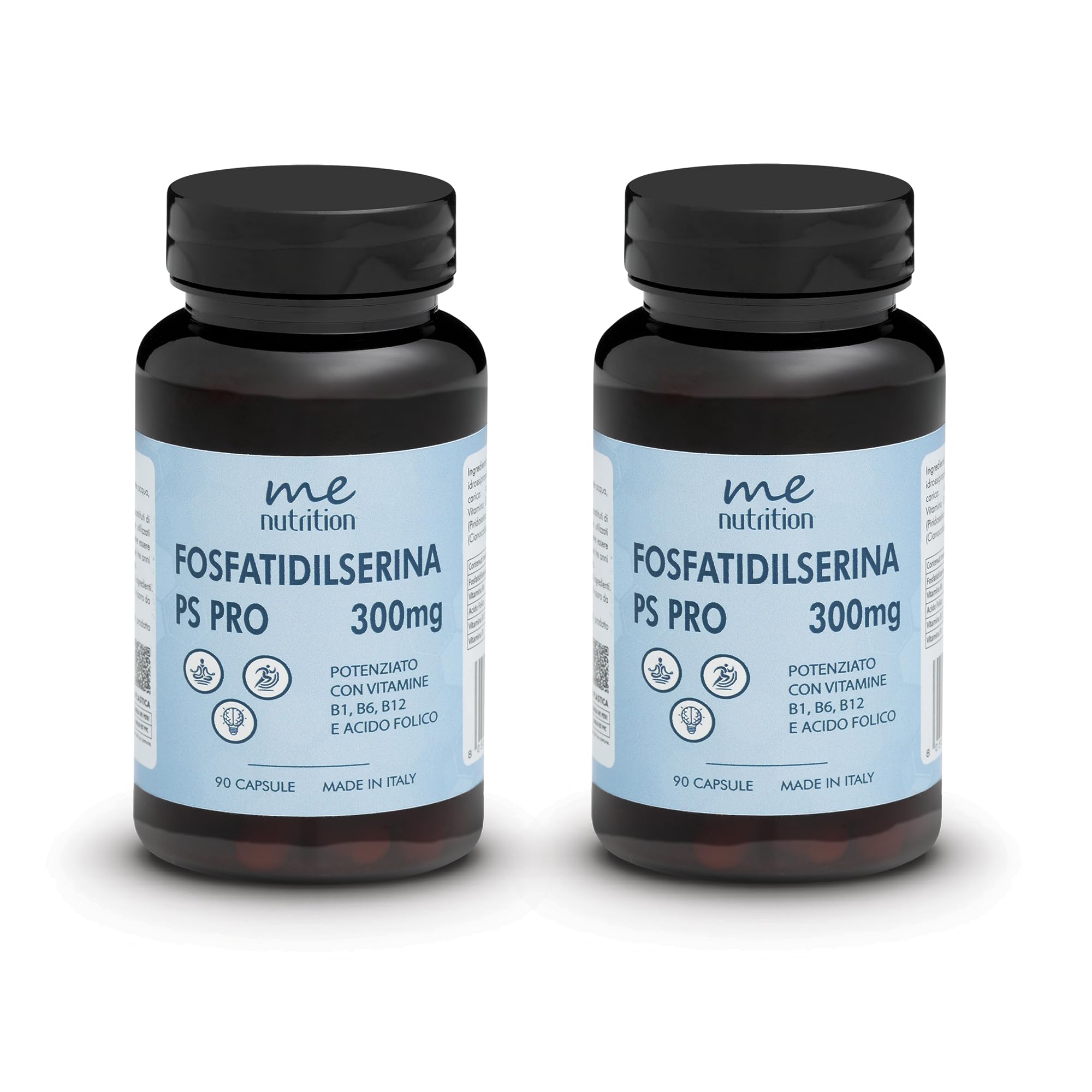 Fosfatidilserina Pura 300mg Contrasta il Cortisolo, Migliora Memoria e Concentrazione, Riduce lo Stress Integratore Nootropico con Vitamine B1 B6 B12 Acido Folico 90 Capsule Me Myeasy 2 Pack