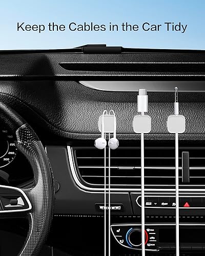 Miniatura 6 de Paquete de 10 cables de escritorio con clips adhesivos fuertes, organizador de cables magnéticos para cargar el teléfono, fácil de abrir, para