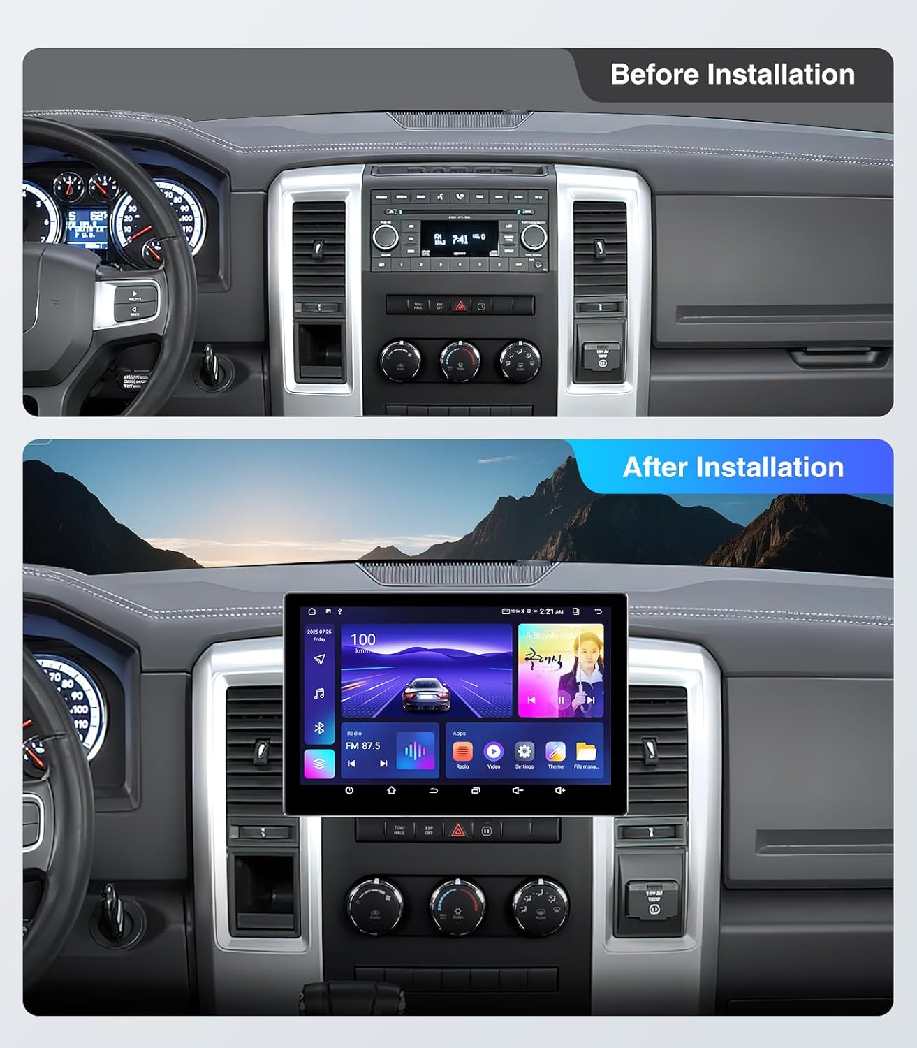 11.5 inch (4G+64G) Android Car Radio Stereo for Dodge Ram 1500 2500 3500 2009-2012 with Carplay Android Auto GPS Navigation 5G WiFi Bluetooth Head Unit Replacement