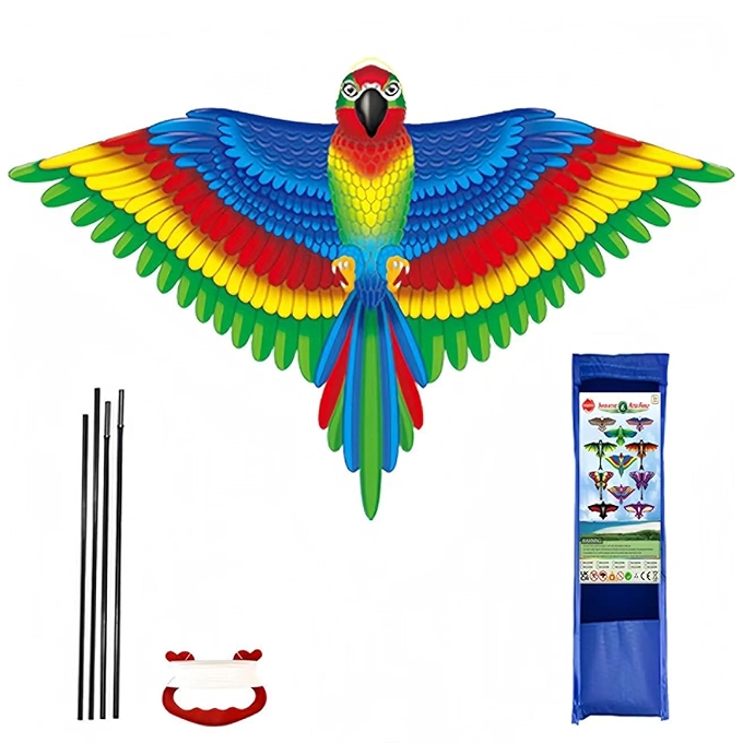 大型彩色鹦鹉风筝，适合孩子和成人的沙滩户外活动
