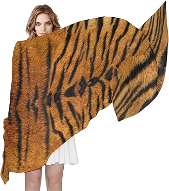 Tiger Print Women Silk Scarf Tiger Pattern Lightweight Long Soft Chiffon Shawl Wrap Neck Scarves Muffler for Ladies Girls Men