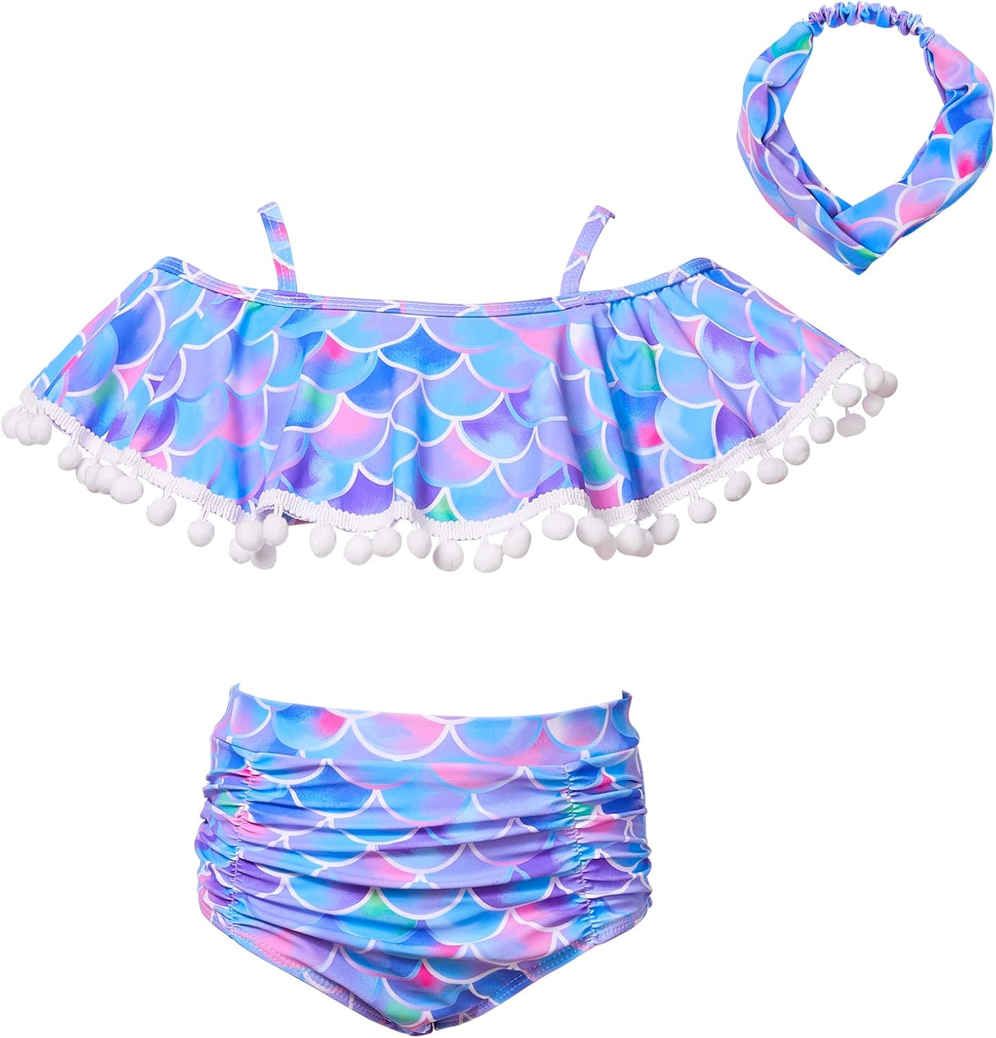 MHJY Girls Swimsuit 2-Piece Swimwear Bikini Tankini Beachwear Bathing Suit with Hairband