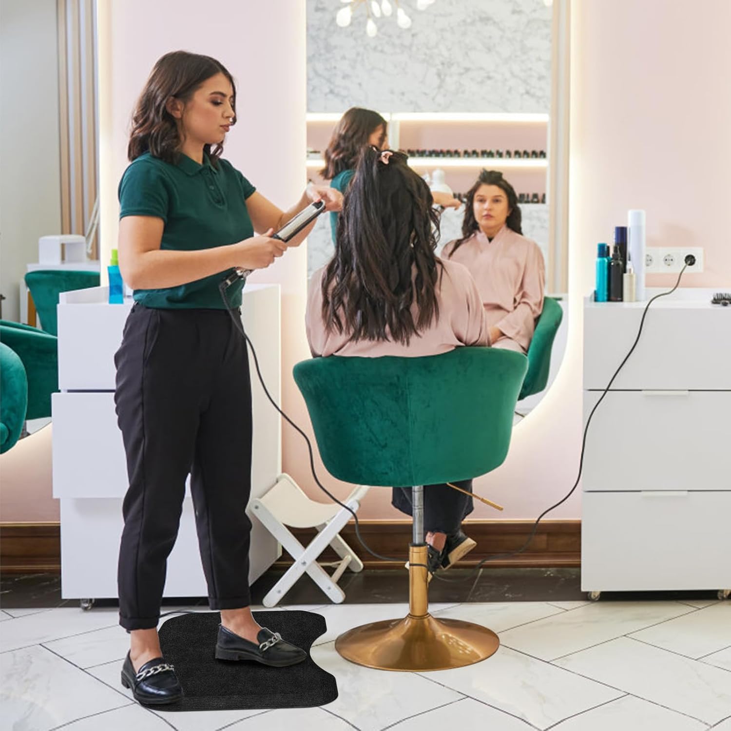 anti fatigue salon mat for hair stylist anti-slip antique series salon & barber shop chair floor mat (17''x28'' x 5/8'',black)