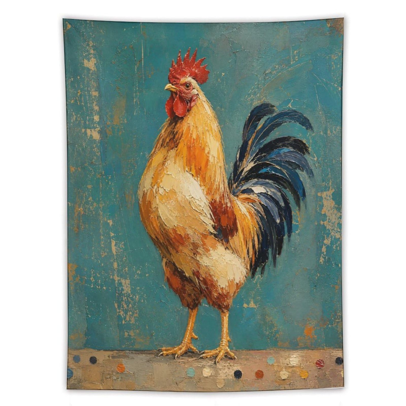 H3B8U2Y5 Rooster Blue Background Wall Tapestry, Rustic Feathers