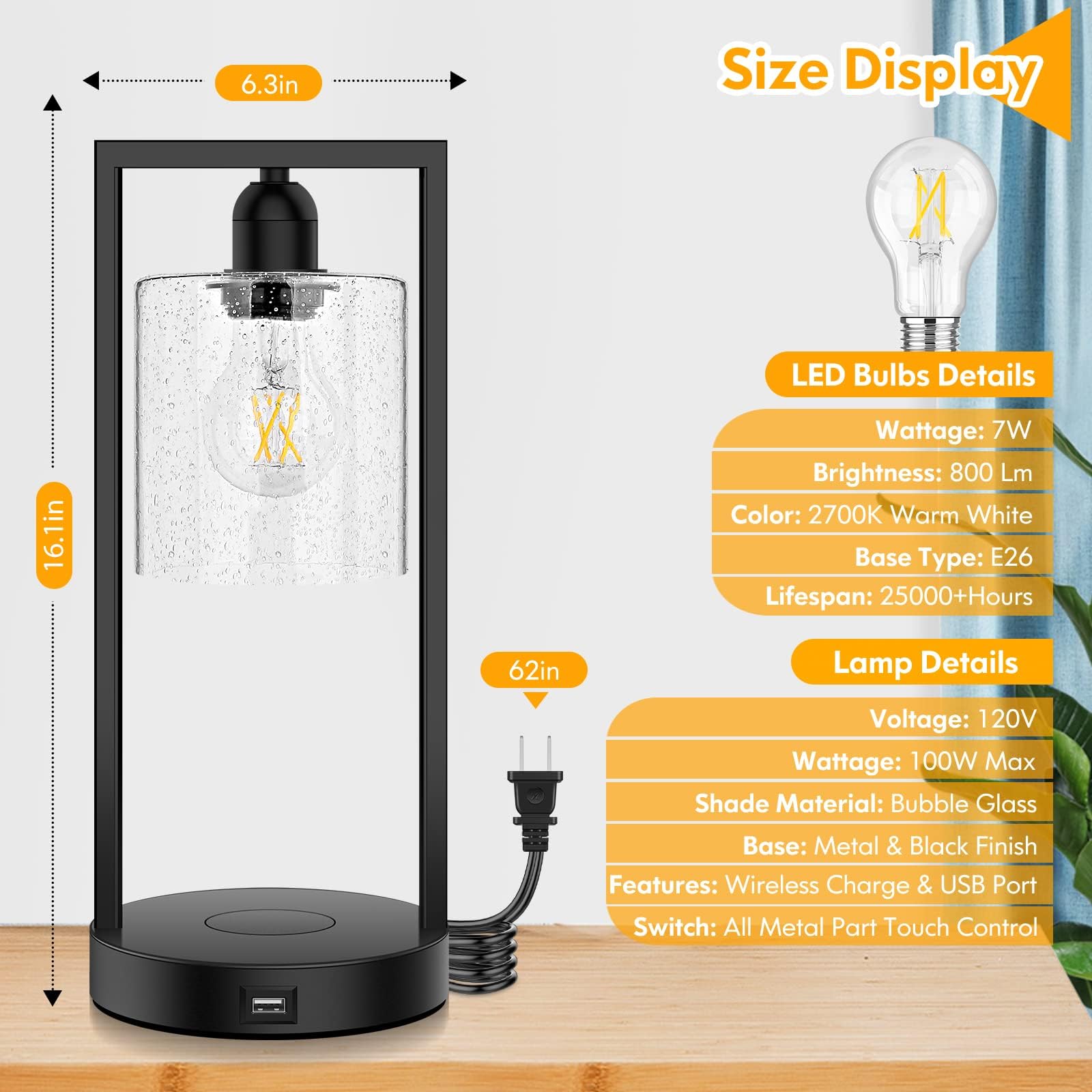 Kabellose Ladetischlampe, Dimmbar, Mit USB, 2er Set – Moderne Nachttischlampe