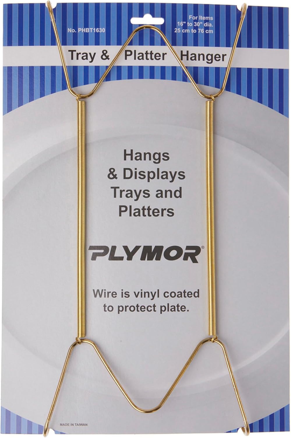 Plymor Gold Finish Wall Mountable Tray and Platter Hanger, 14.25" H x 6.5" W x 0.875" D (for Trays or Platters 16" - 30"), Pack of 2