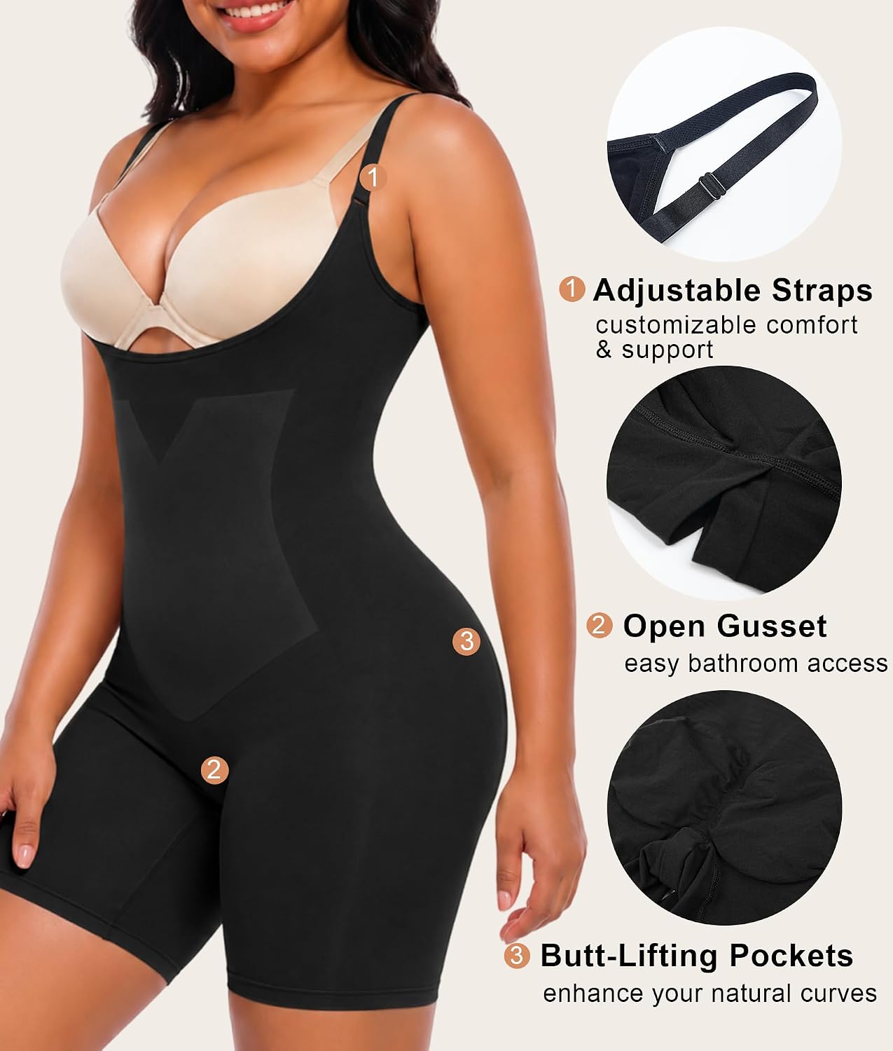 SHAPERX Tummy Control Shapewear For Women Seamless Bodysuit Bonded Panel