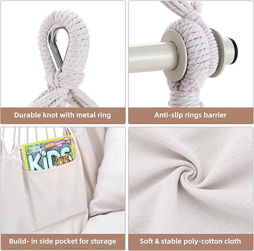 Miniatura 2 de Ohuhu - Silla de columpio con kit de accesorios para colgar, diseño de columpio con 2 cojines de asiento, barra de soporte de metal desmontable y