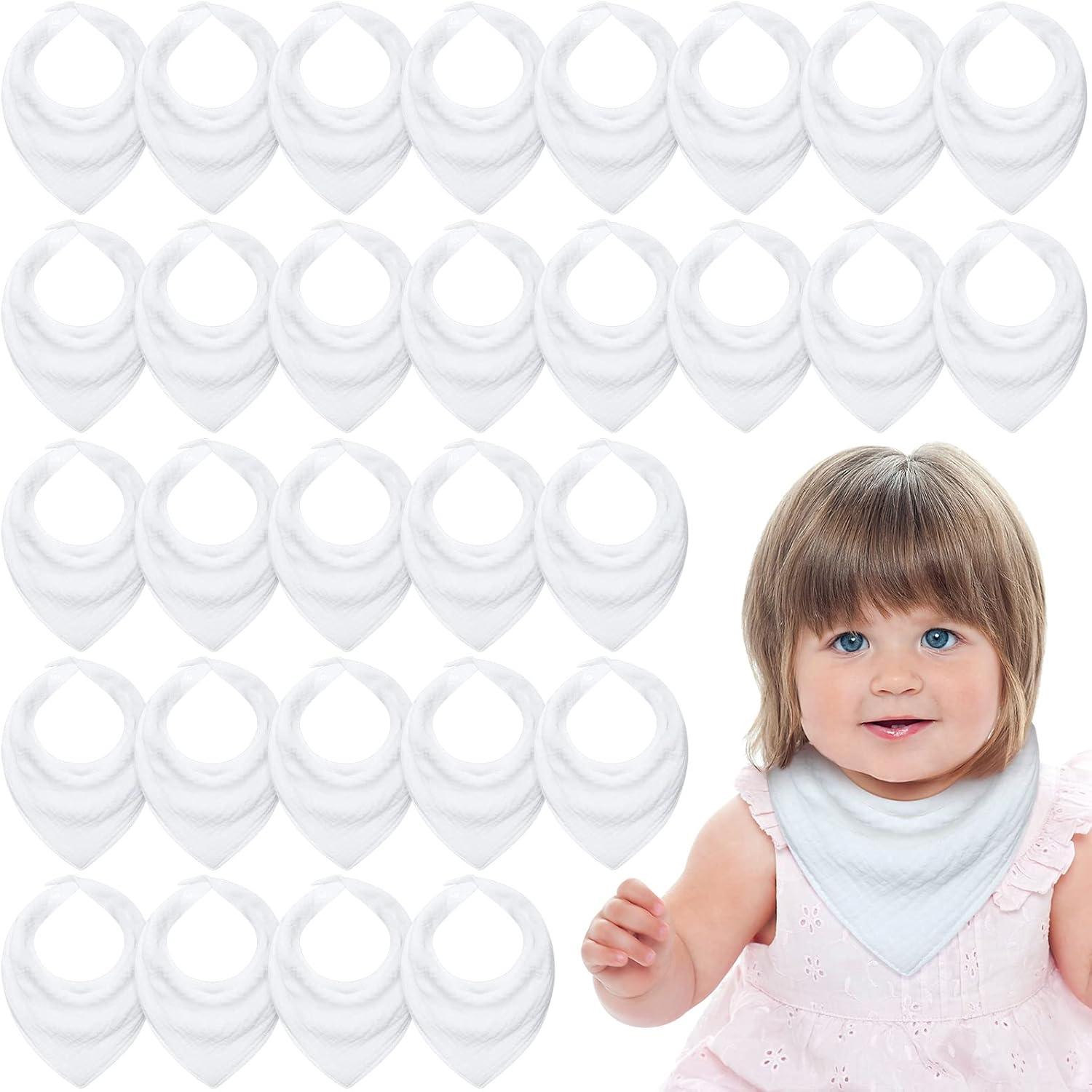 Giegxin 30 Pcs Muslin Baby Bibs White Baby Bandana Drool Bibs Unisex Solid Colors for Girls Boys Newborn Soft Absorbent Set for Teething and Drooling Feeding