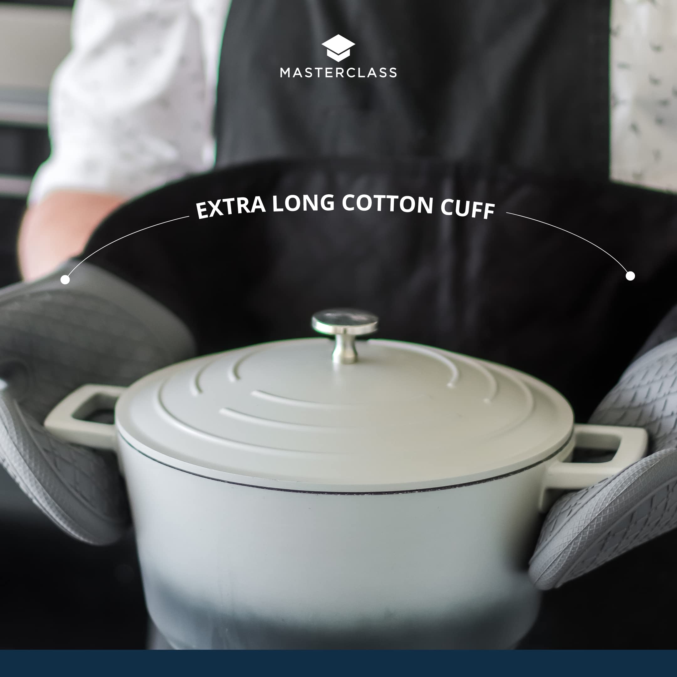 MasterClass Guantes de Silicona Impermeables para Horno, Extra Seguros con Agarre Antideslizante y Manga de Tela