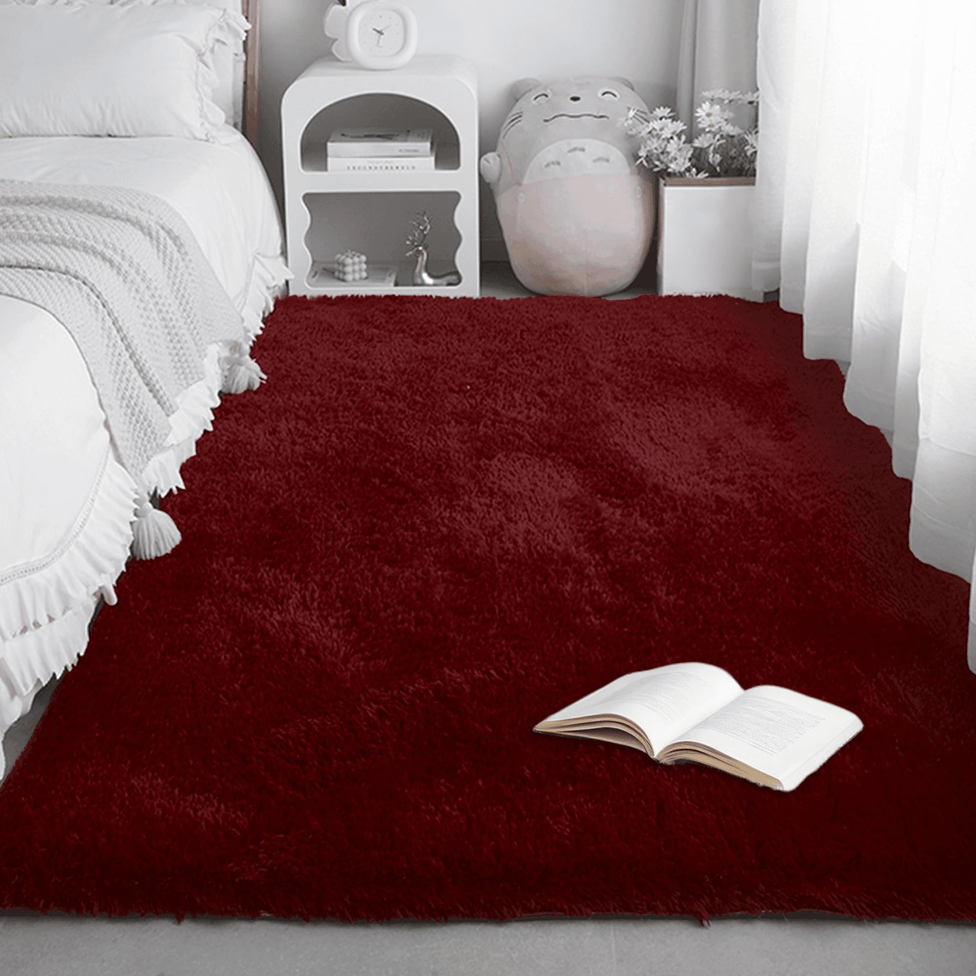 Tapis design monochrome moderne 250x350 cm vin rouge