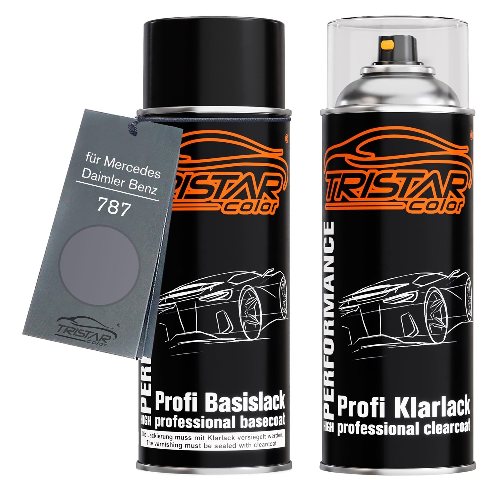 TRISTARcolor Vernice per auto Kit di bombolette spray per Mercedes/Daimler Benz 787 Mountaingrau Metallic/Mountain Grey Metallic vernice di base vernice trasparente