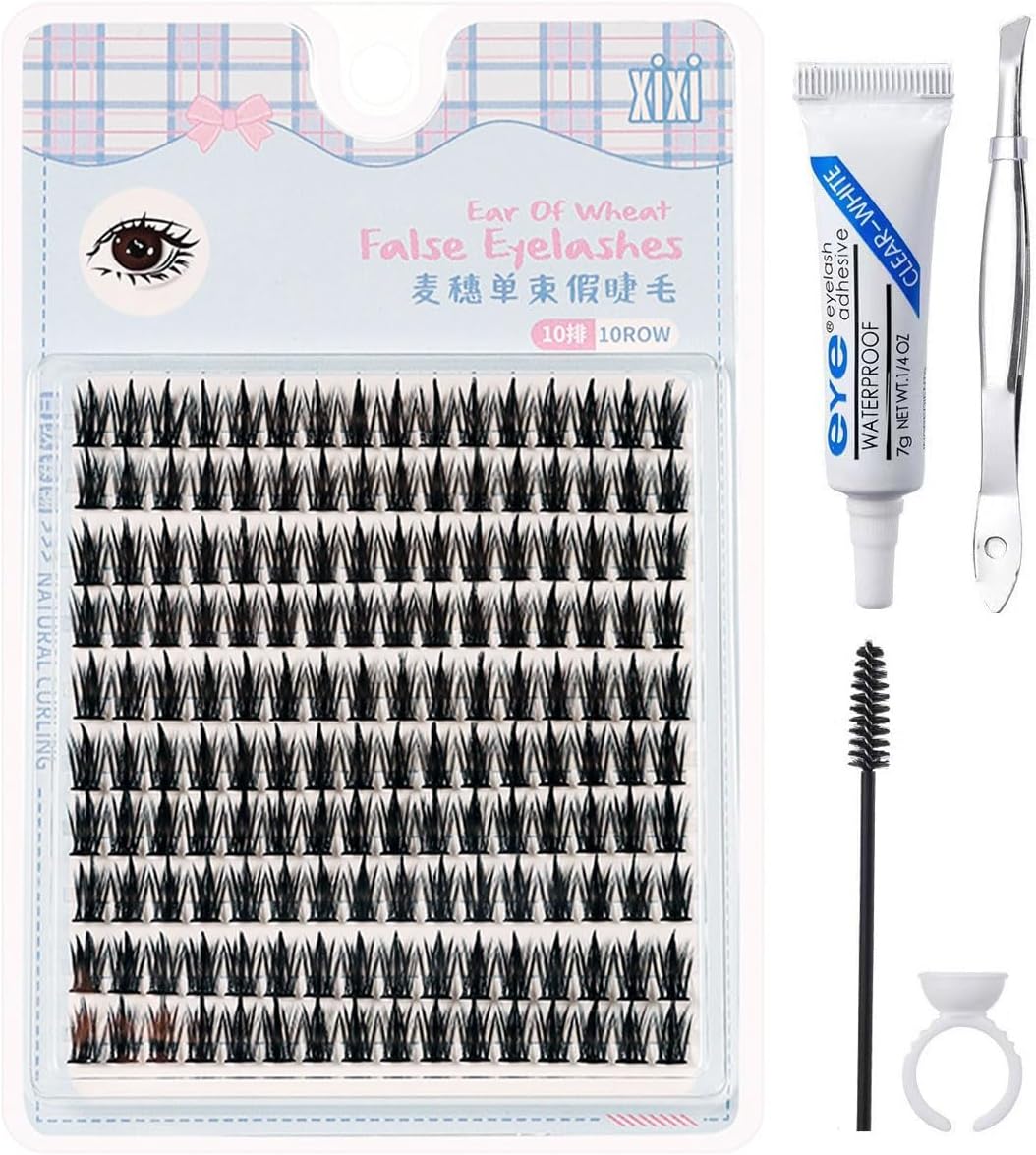 DIY Eyelash Extension Kit - 160Pcs C Curl Eyelash Extensions 12mm Lash Clusters with Applicator Tools (Tweezers, Mascara Brush, Glue, Glue Cup), Perfect for Creating Wispy Eyelash Cluster, Black