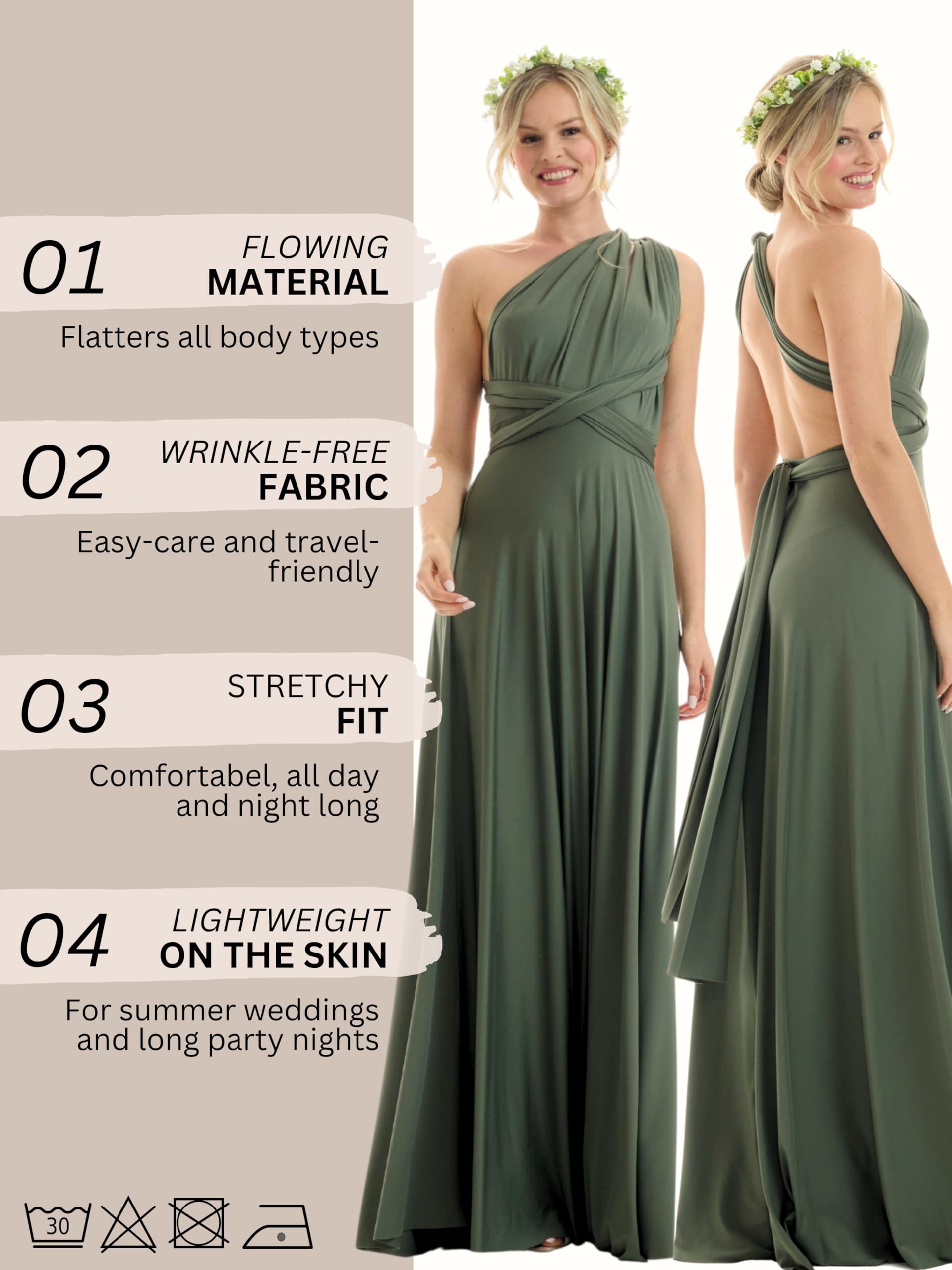 Juvell Sukienka druhny długa - sukienka maxi - suknia wieczorowa Infinity - sukienka kopertowa Multiway - krótkie rękawy - w zestawie top bandeau - elegancka sukienka koktajlowa - wesele bal
