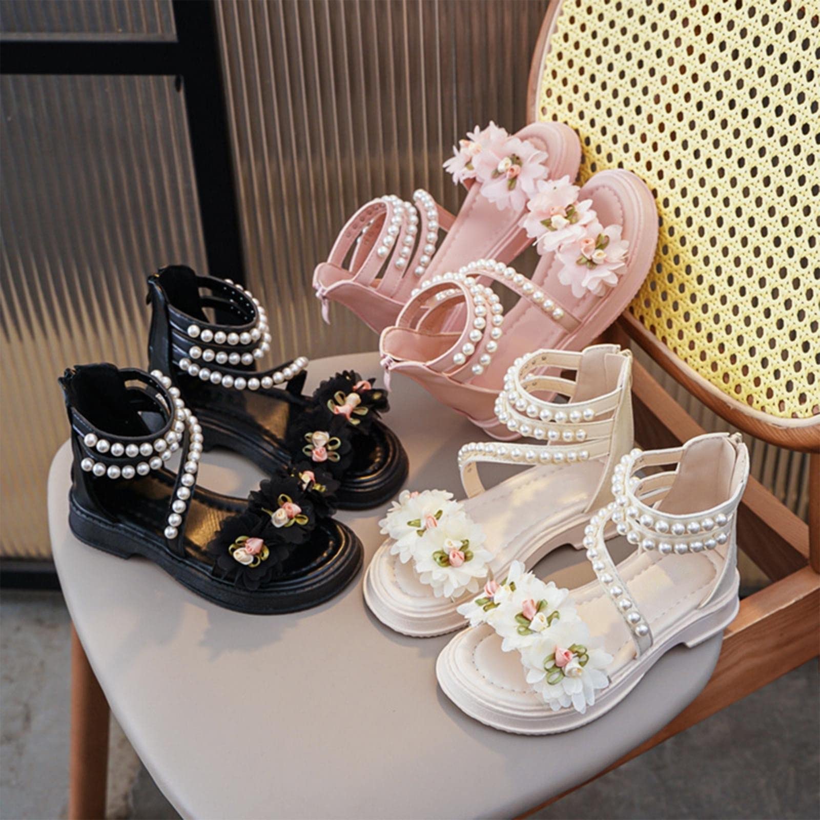 Sandalen Kinder Mädchen - sandalen Mit Perlen Prinzessin Riemchen-Sandalen Mode Strandsandalen Peep Toe Schulschuhe Elegante Kleiderschuhe Kindersandalen Barfussschuhe Sportsandalen