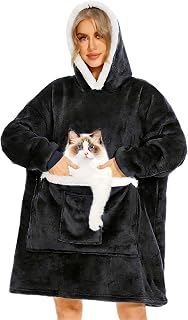 Wearable Blanket Hoodie with Giant Pocket, Soft Warm Sherpa Fleece Oversized Blanket Sweatshirt Gifts for Women Men