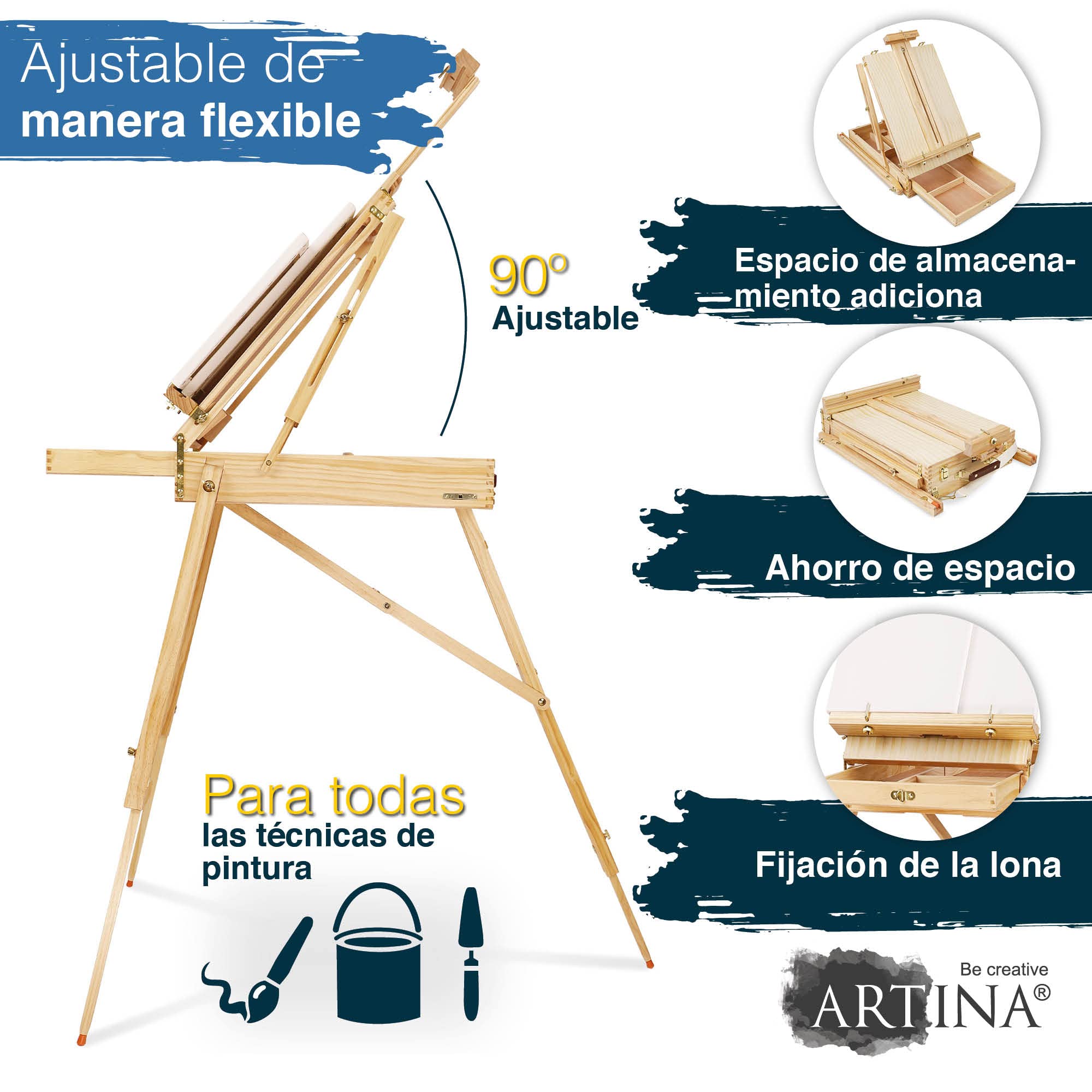 Artina Set Pintura con Caballete 30 Piezas Maletín para Artistas | Pinturas acrílicas lienzos pinceles y espátulas kit acrílica para principiantes regalo Natale Madrid