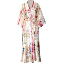 VintageClothing Womens Plus Size Satin Kimono Robes Long Floral Silky Loungewear Patterned Sleepwear Dressing Gown