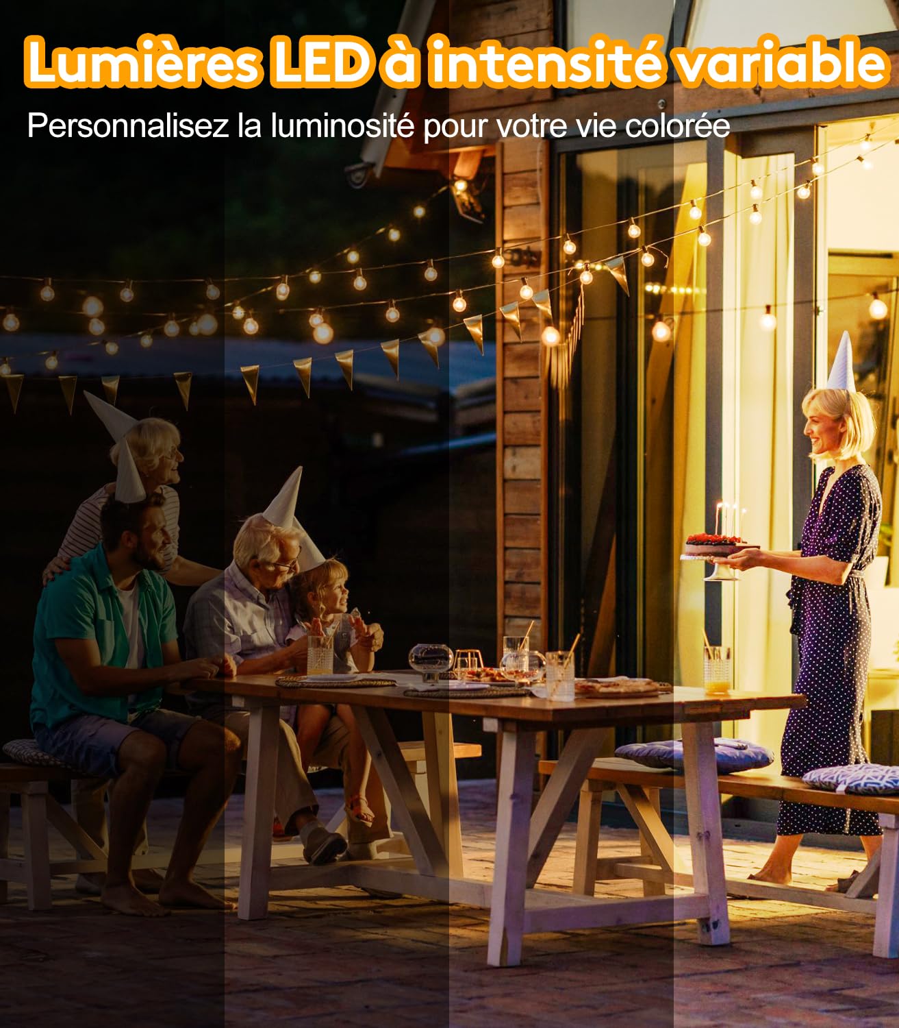 Guirlande Lumineuse Guinguette Exterieur Led 45M Guirlandes Guinguette Lumineuses Extérieur avec 62+2 Ampoules IP44 Étanche pour Jardin Terrasse Balcon Mariage