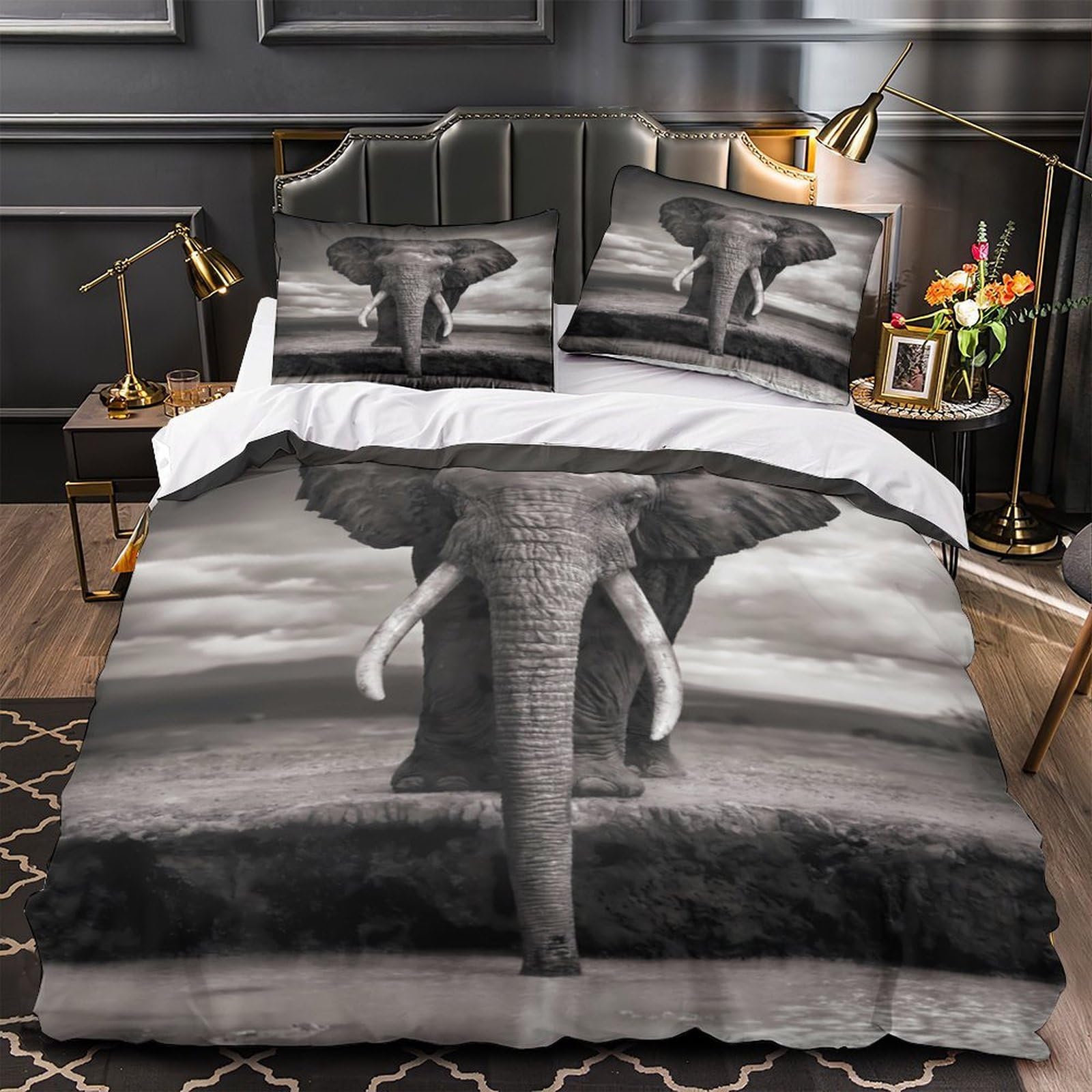 Housse de couette hypoallergénique contre allergies lit double éléphant 3D