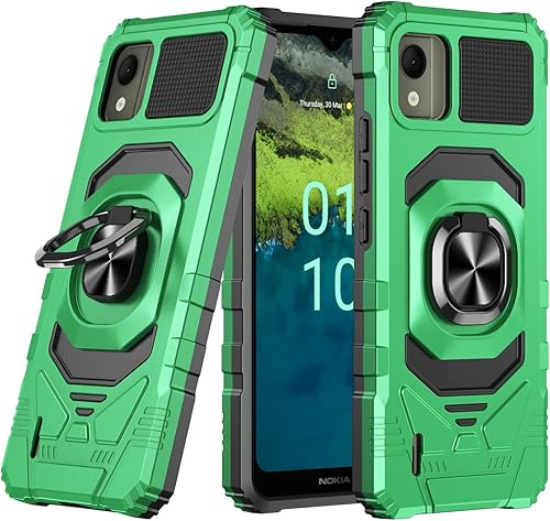 Funda para Nokia C110 con protector de pantalla de vidrio templado (cobertura máxima), protección de cuerpo completo grado militar, funda magnética