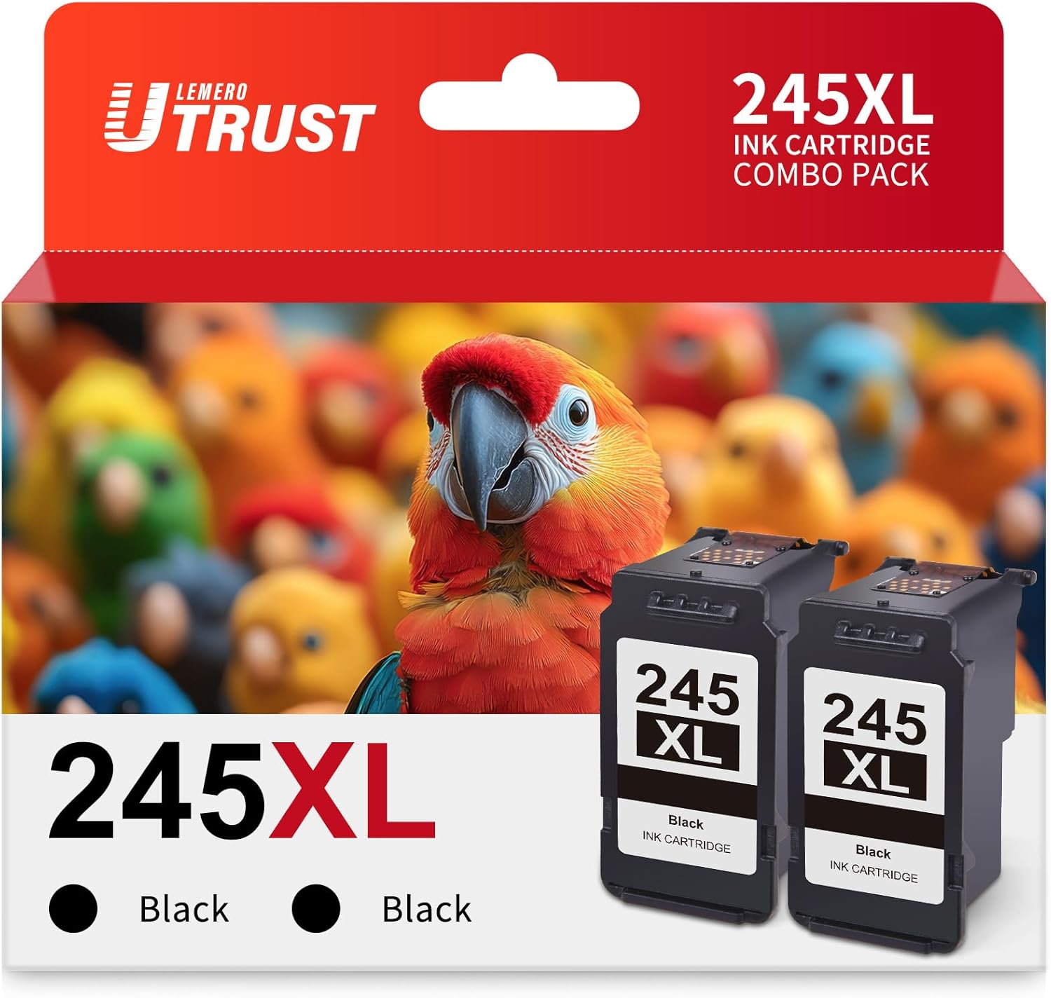LEMERO UTRUST 245XL Ink Cartridge Remanufactured for Canon 245XL Black Ink Combo Pack PG245XL Black Ink Cartridge Work with Pixma TR4520 MG2522 MG2520 MX490 MX492 TS3322 Printer 245XL Ink (2 Black)