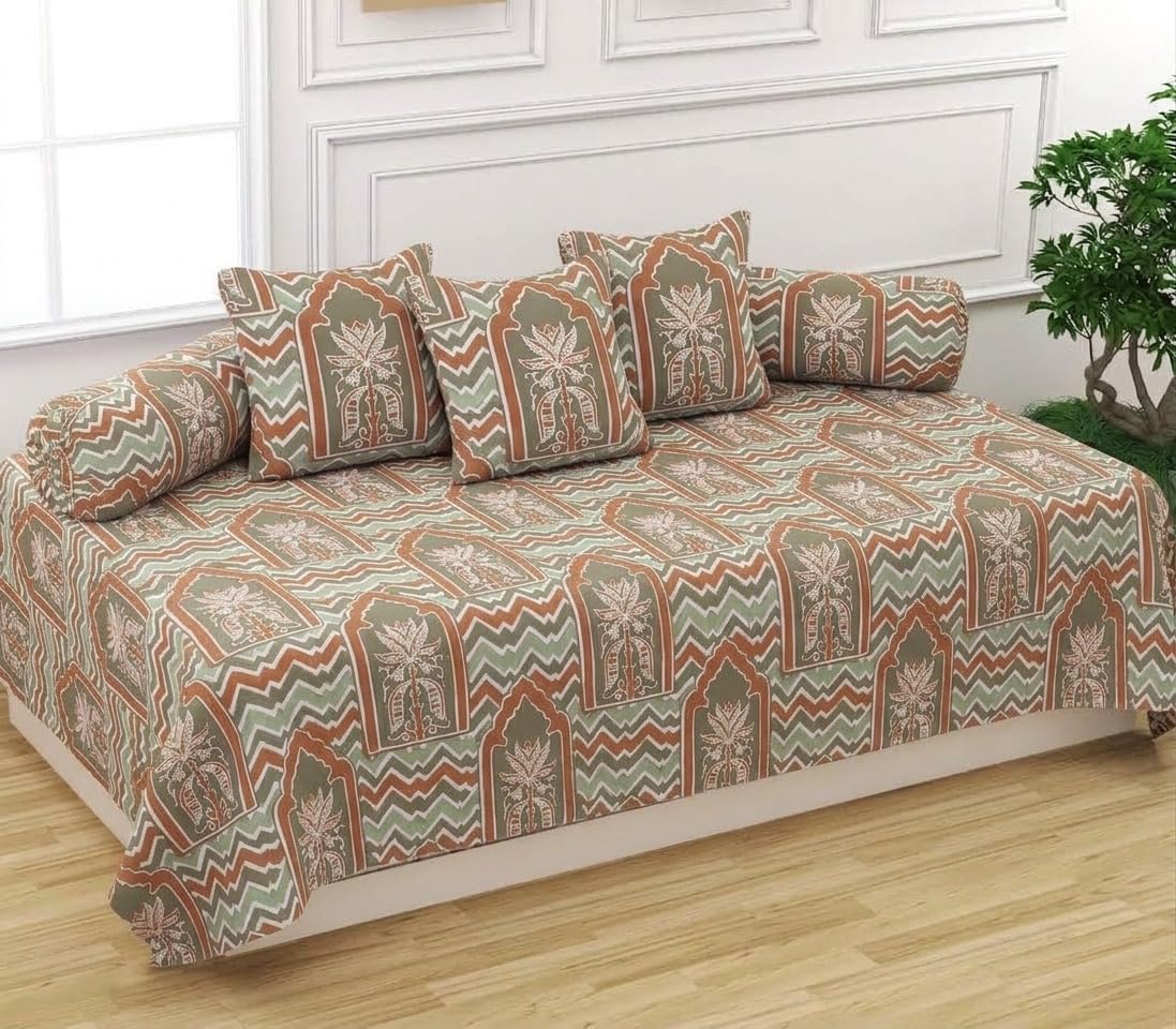 Trance Home Ajrak Blue Diwan Set - 6 Pcs Cotton -5