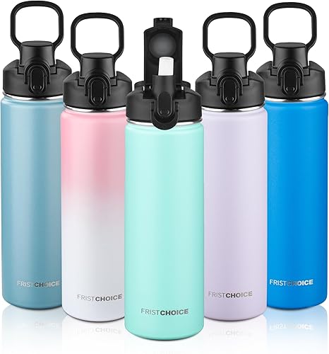 Miniatura 11 de Botella de agua aislada con tapa, botella de agua de acero inoxidable de 18 onzas para niños, niñas, botella de agua térmica de doble pared al vacío