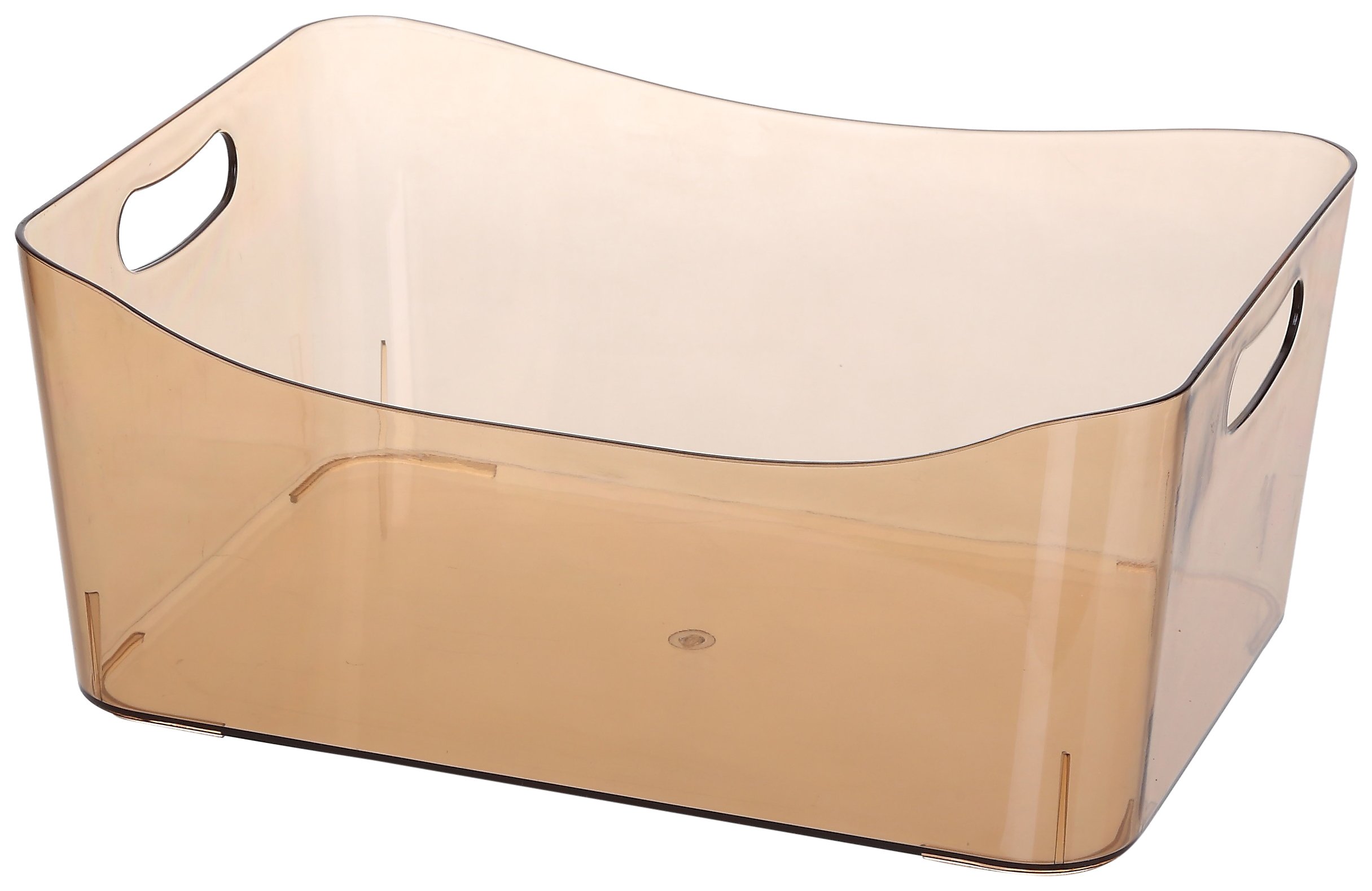 Panier de rangement ouvert marron transparent bac plastique meuble cube