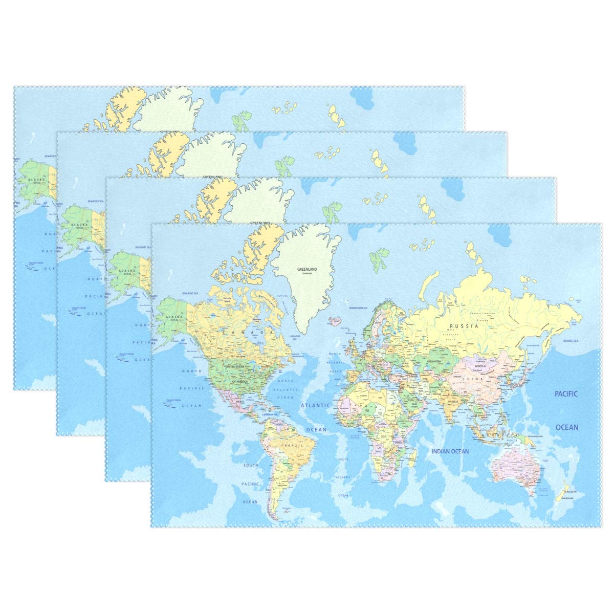 BIGJOKE Place Mats Sets of 6, Education World Map Placemats Table Mats Durable Washable Heat Resistant for Kitchen