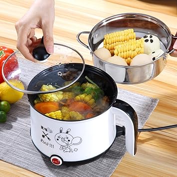 BIRDLINE Electric Cooker 1.5 L Multi Cooker Kettle with Concealed Base Multifunction Cooking Pot Noodle Maker Egg Boiler Vegetable and Rice Cooker and Steamer for Home, Office and Travel (Multicolor)