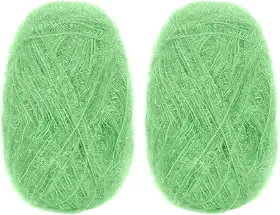CAMAL Fio de poliéster para panos de prato para suprimentos de crochê, fio de tricô colorido brilhante para panos de prato, artesanato DIY, 2 pacotes 109 jardas por novelo (verde grama)
