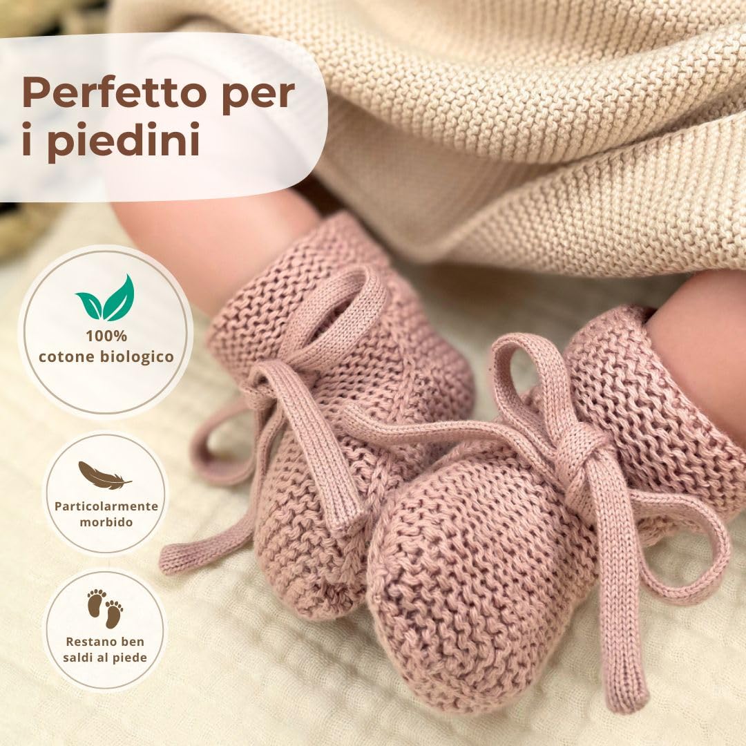 DIKOS® Doudou Neonato Coniglietto & Calzini Rosa Antico – Set Regalo Premium in Morbido Cotone Biologico Lavorato a Maglia (Oeko-TEX) – Copertina Coccole come Primo Peluche –Regalo Nascita Bimba