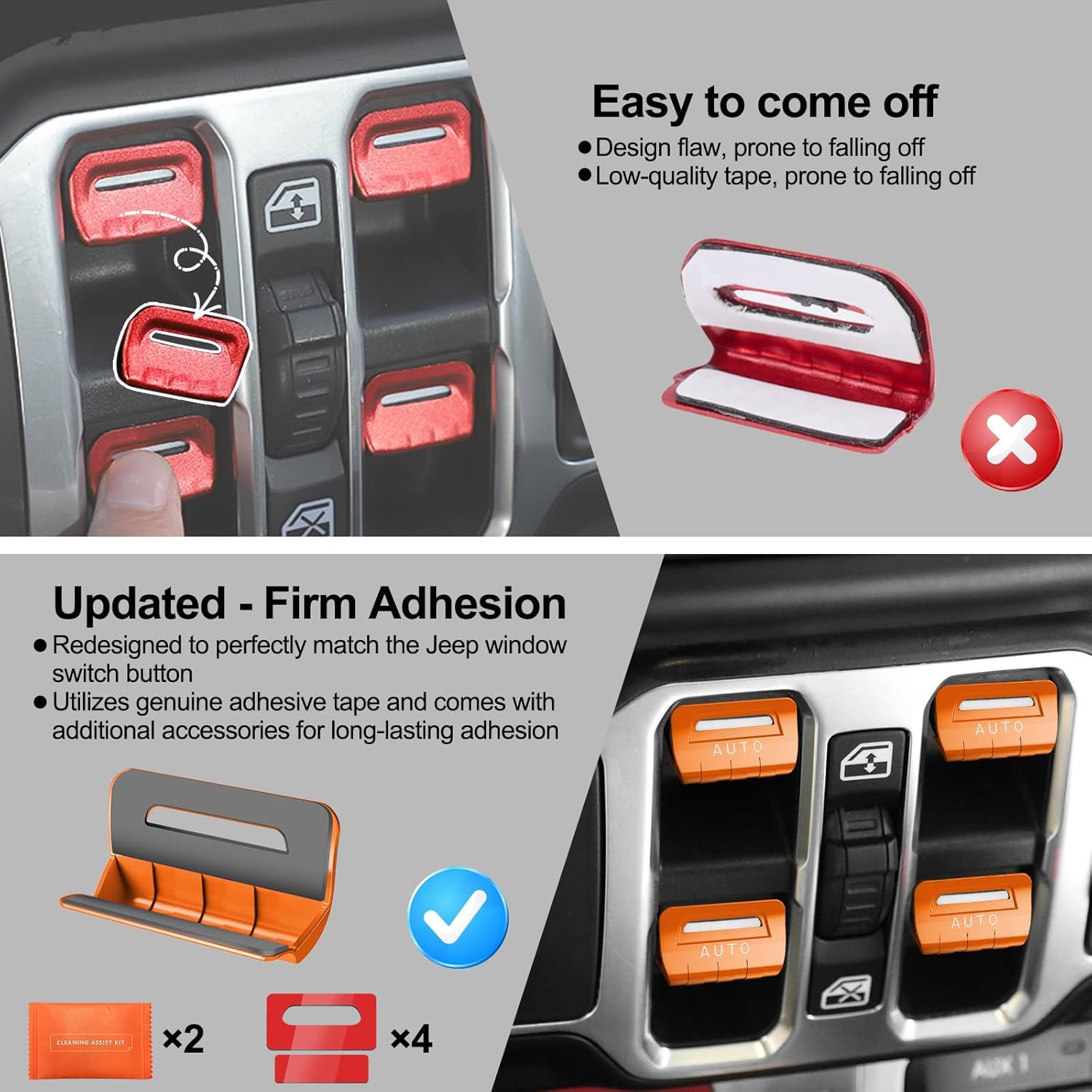 DIAMOOKY 4PCS Upgraded Metal Window Switch Button Cover Compatible with Jeep Wrangler JL JLU 2018-2026 and Gladiator JT 2020-2022 2023 2024 2025 2026 Wrangler 4xe Interior Accessories(Metal-Orange)
