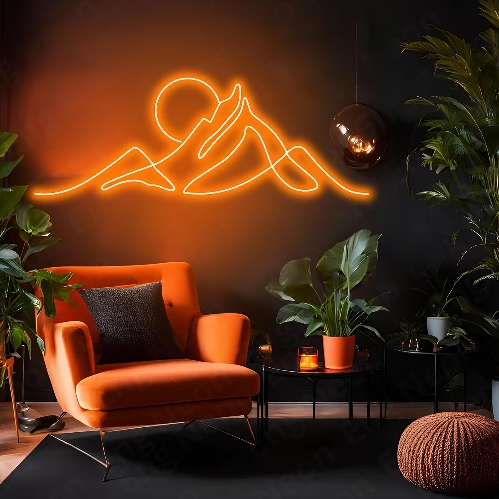 Mountains- LED Neon Sign, Sunrise Neon Signs, Custom LED Neon Light,Mountain Tops Sunset Wall Decoration,Sunrise Home Decor, Sunset Wall Art (Size 22"