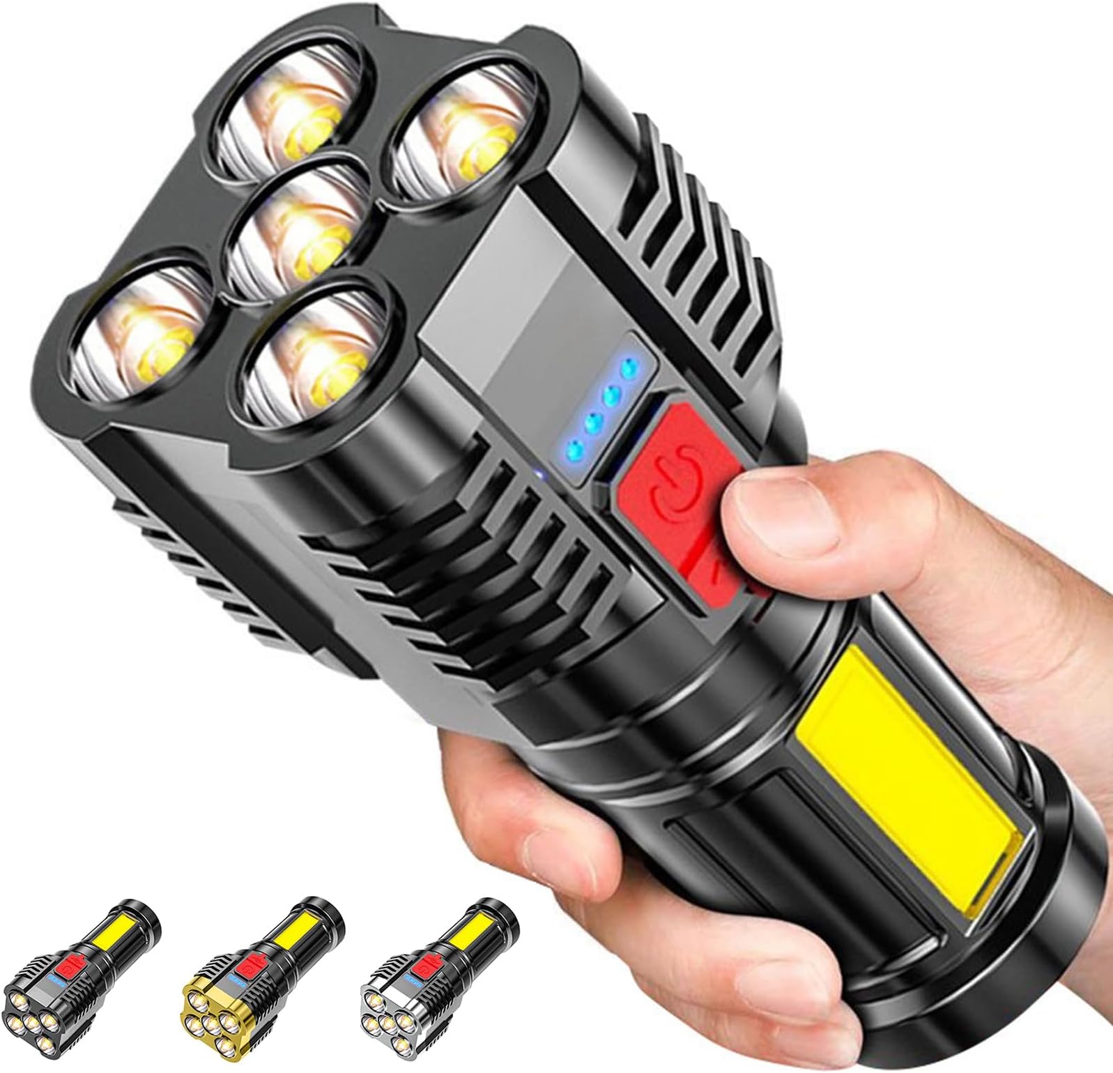 DogmiLSmall Flashlights, Five Explosion LED Flashlight, Super Bright Camping Flashlight, Table Lamp Outdoor Lighting, Durable and IPX6 Waterproof, 4 Light Modes, Super Durable, USB Charging
