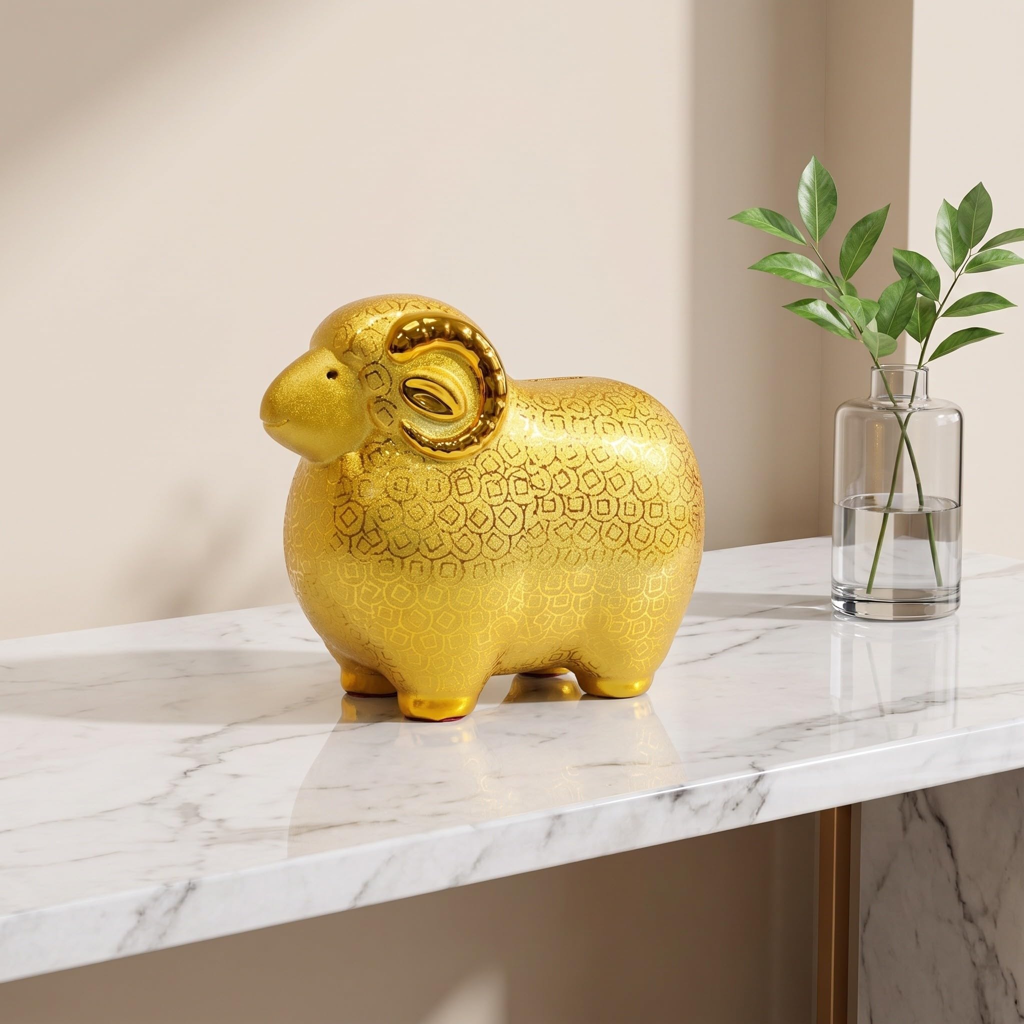 TOPBATHY Salvadanaio Ceramico a Forma di Capra dello Zodiaco Dorato da