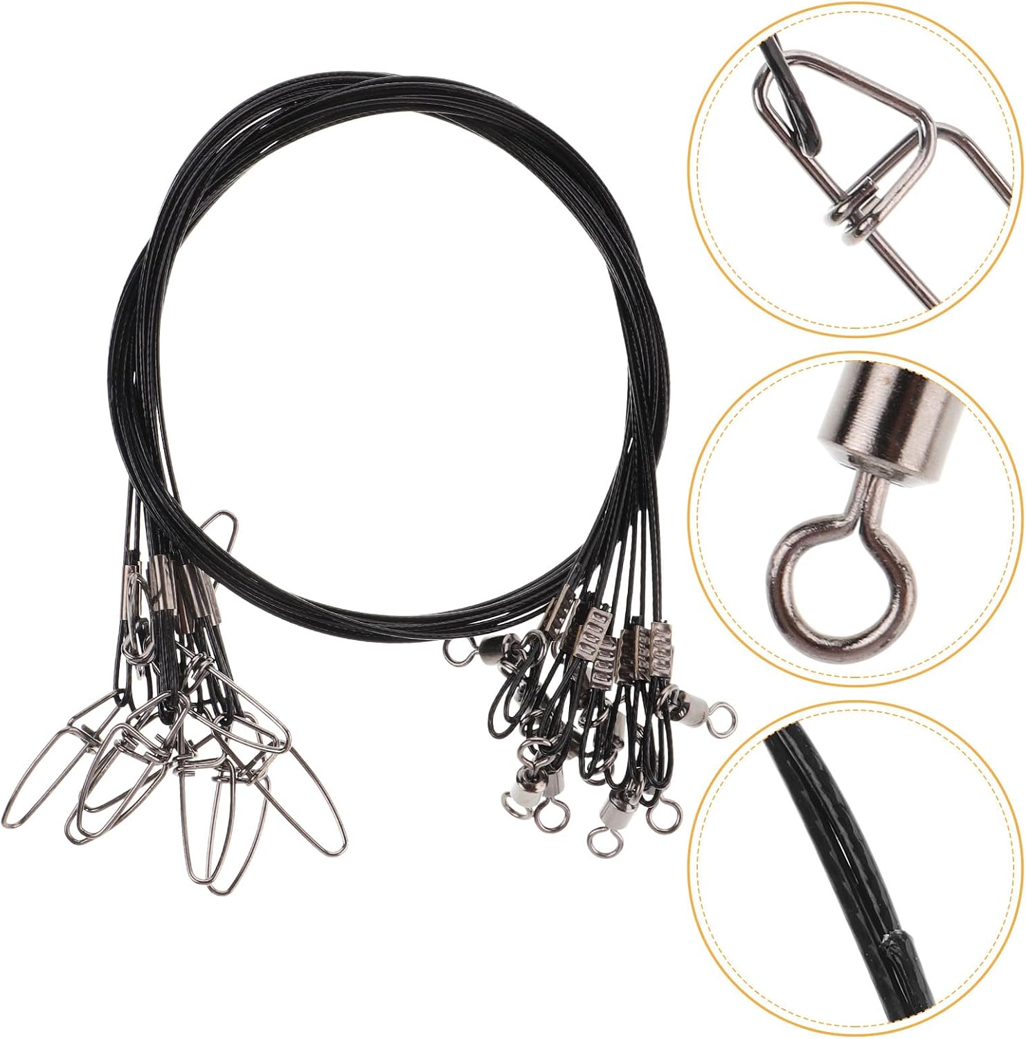 10pcs High Strength Steel Fishing Leader Wire 50cm Heavy Duty Saltwater and Freshwater Wire Leaders with Snaps for Fishing Hooks and Rigs