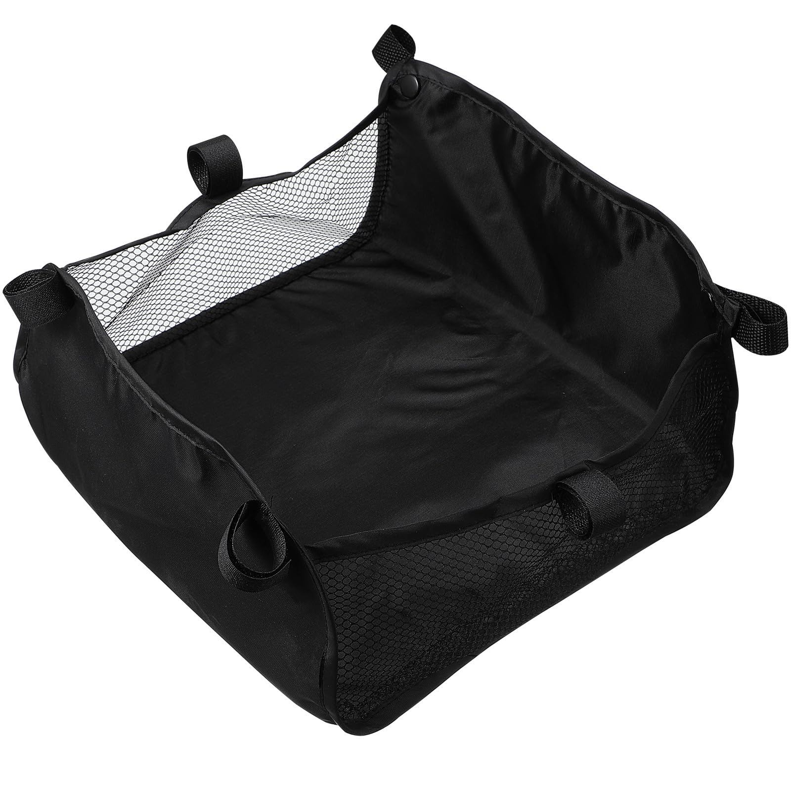 HYTROVE Stroller Bottom Storage Bag Black Oxford Fabric Adjustable Pushchair Organizer Basket with Mesh Pocket for Strollers and Prams for Shopping and Travel