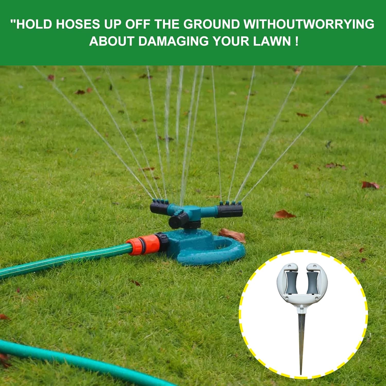 3 Pcs Garden Hose Guides for Outside - 10.6 Inch Rust-Proof ABS & Galvanized Metal Lawn Hose Guide Spike Holder, Roller Reel Lawn Hose Support, Garden Hose Guide Nail, Garden Hose Accessories