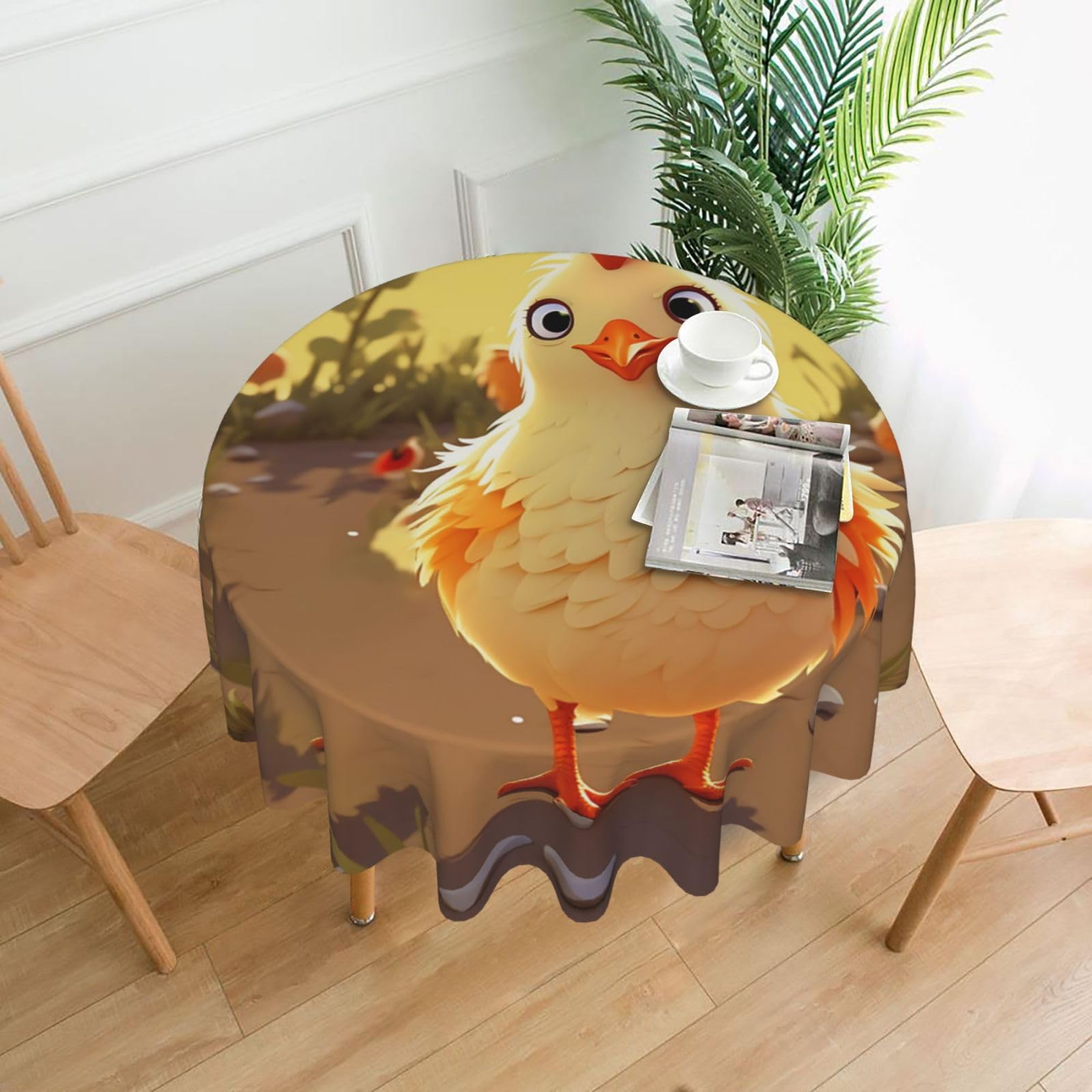 FodPand Chicken Chick Tablecloths for Round Tables 60 Inch - Reusable Washable Dining Table Clothes - Stain and Wrinkle Resistant Decorative Fabric Table Cover for Wedding Party