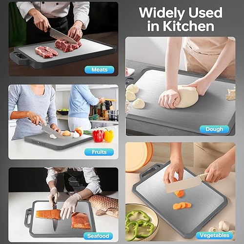 Miniatura 7 de Tabla de cortar de acero inoxidable para cocina, 2 en 1 de acero inoxidable 304 de doble cara y polipropileno de grado alimenticio para cortar