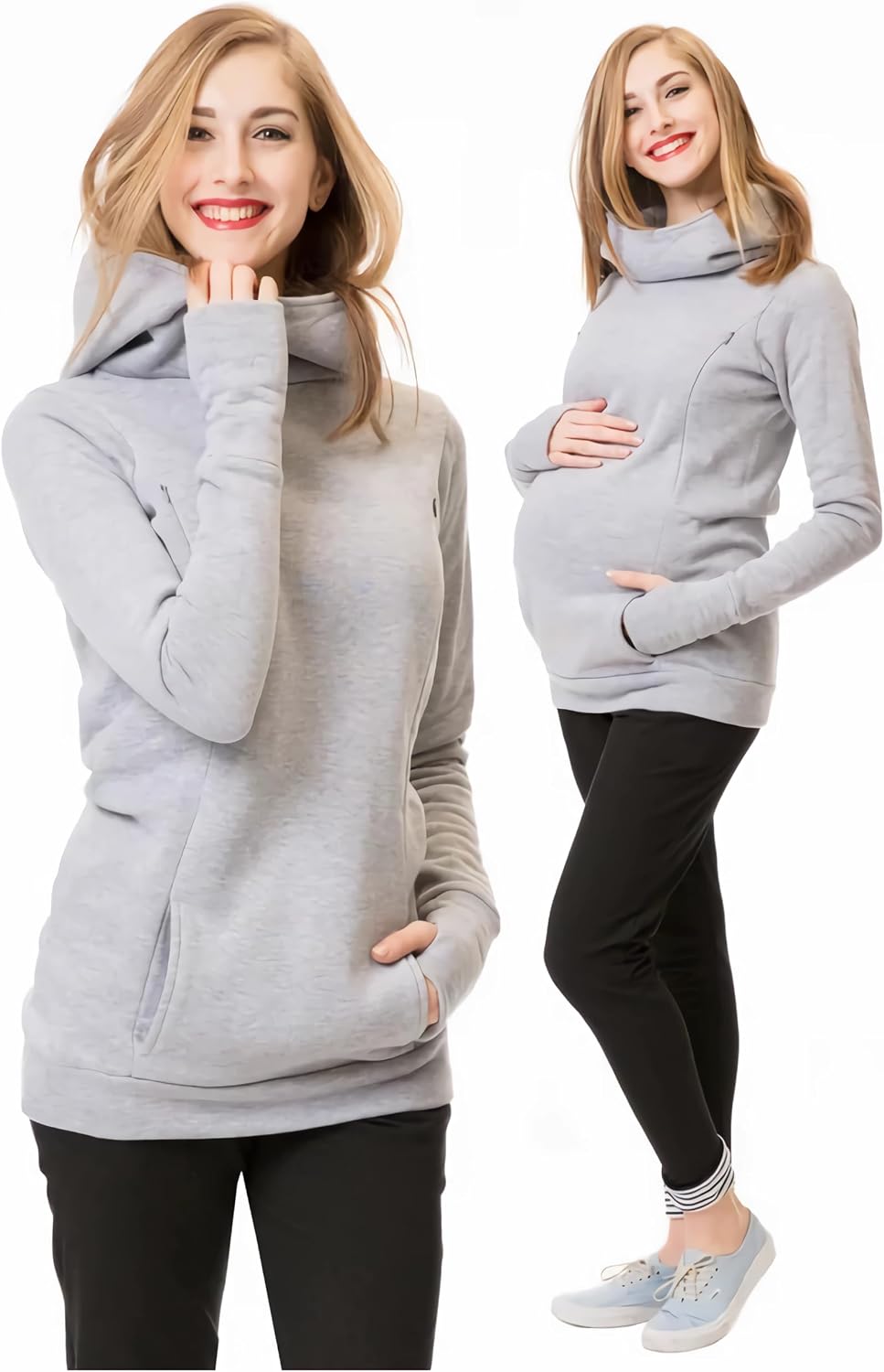 Autumn/Winter New Maternity Nursing Hooded Sweatshirt with Fleece Lining, Thickened Warmth & Half-Finger Design